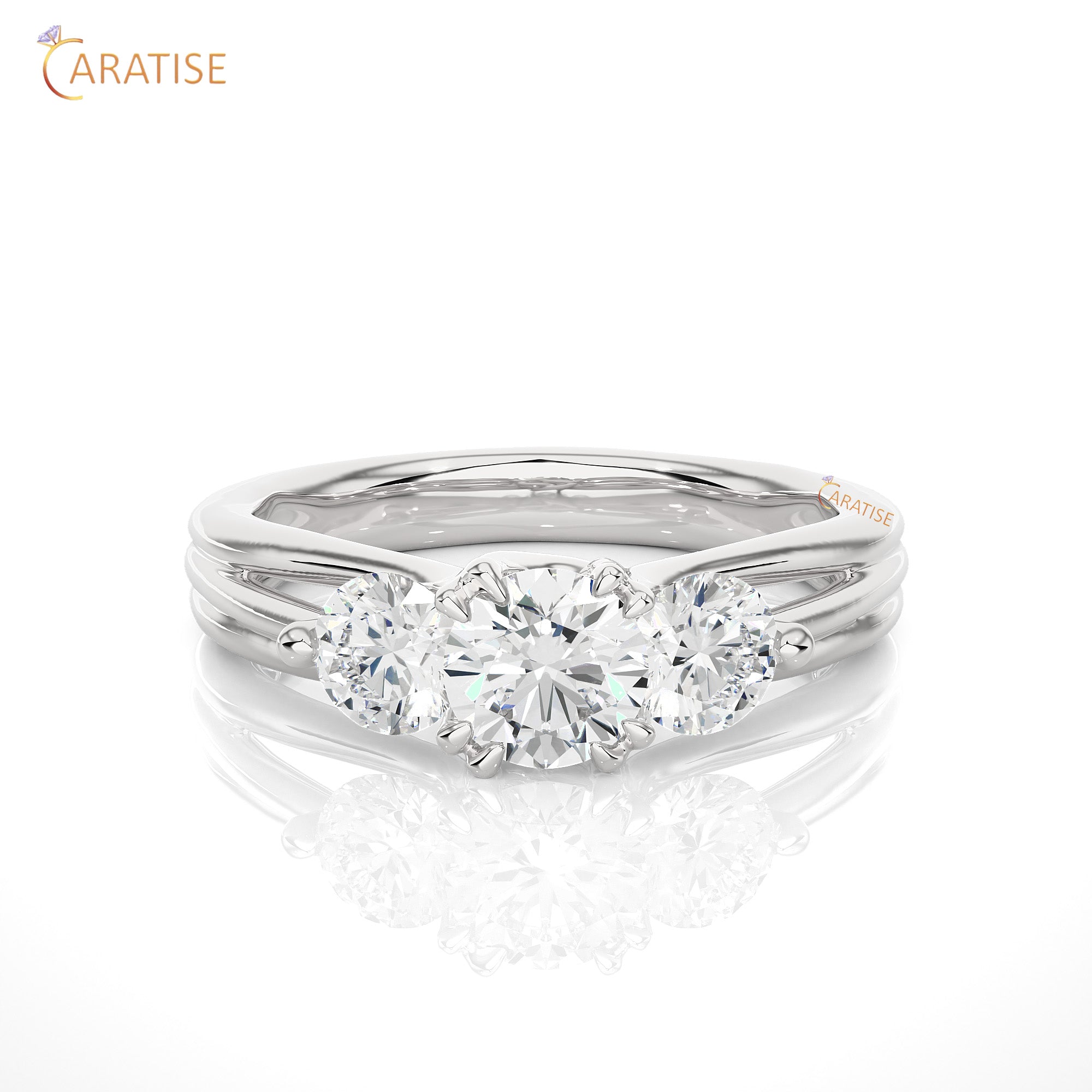 1.39 TDW Round Cut Three Stone Moissanite Diamond Ring 925 Silver