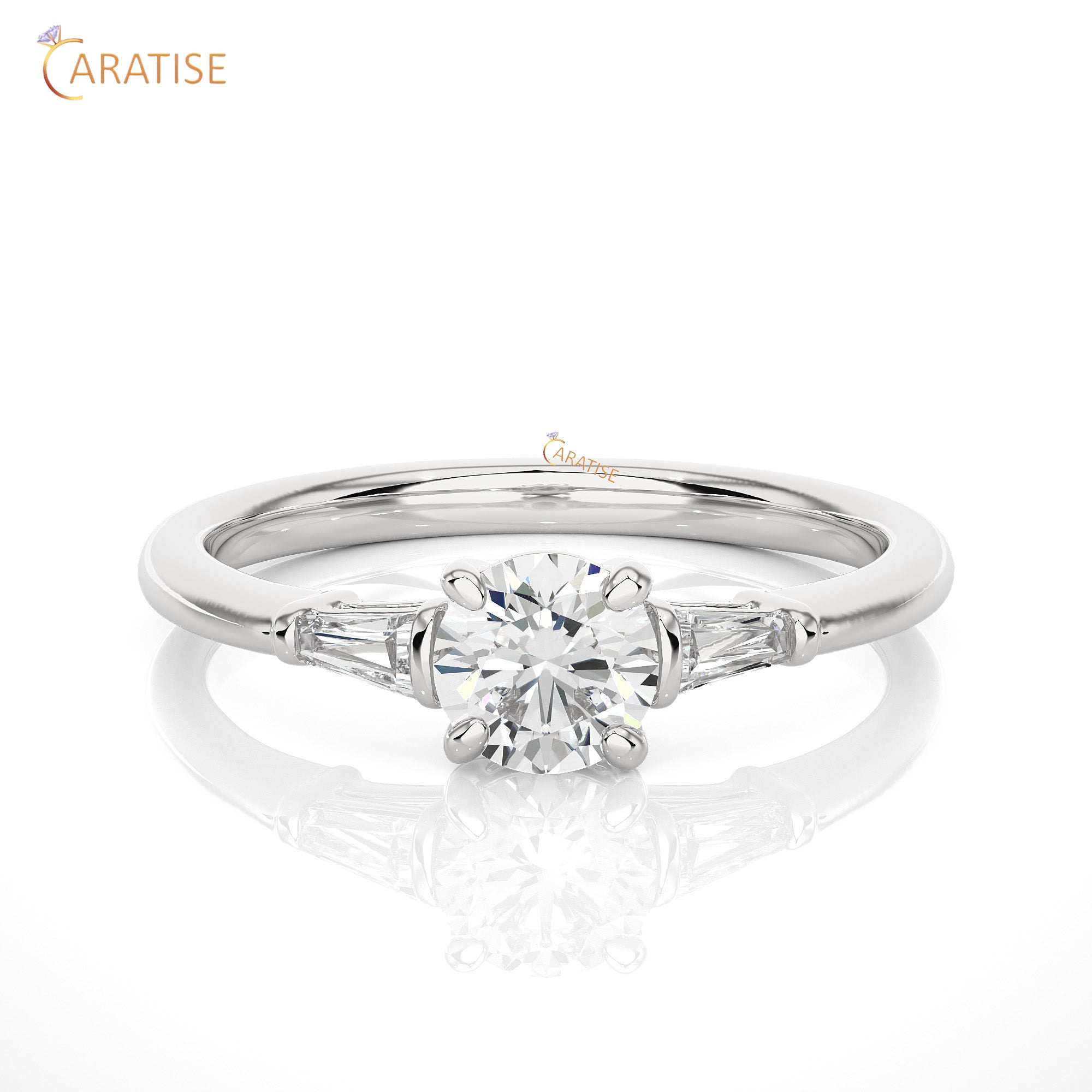 0.93 TDW Round & Baguette Cut Three Stone Moissanite Diamond Ring 925 Silver