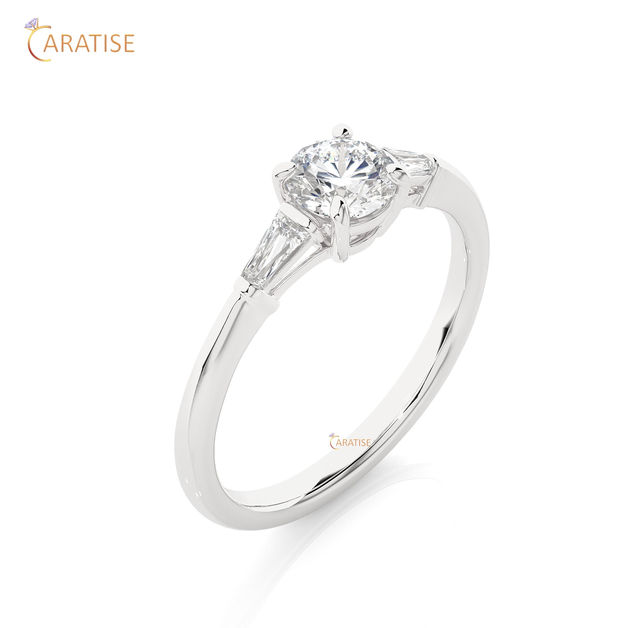 0.93 TDW Round & Baguette Cut Three Stone Moissanite Diamond Ring 925 Silver