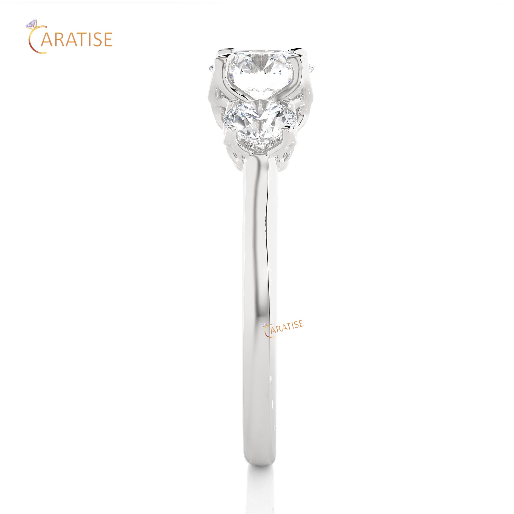 1.62 TDW Round Cut Three Stone Moissanite Diamond Ring 925 Silver