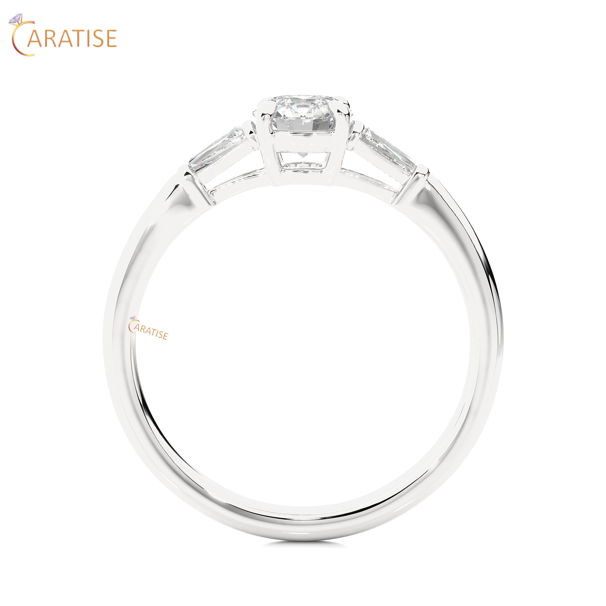 0.93 TDW Round & Baguette Cut Three Stone Moissanite Diamond Ring 925 Silver