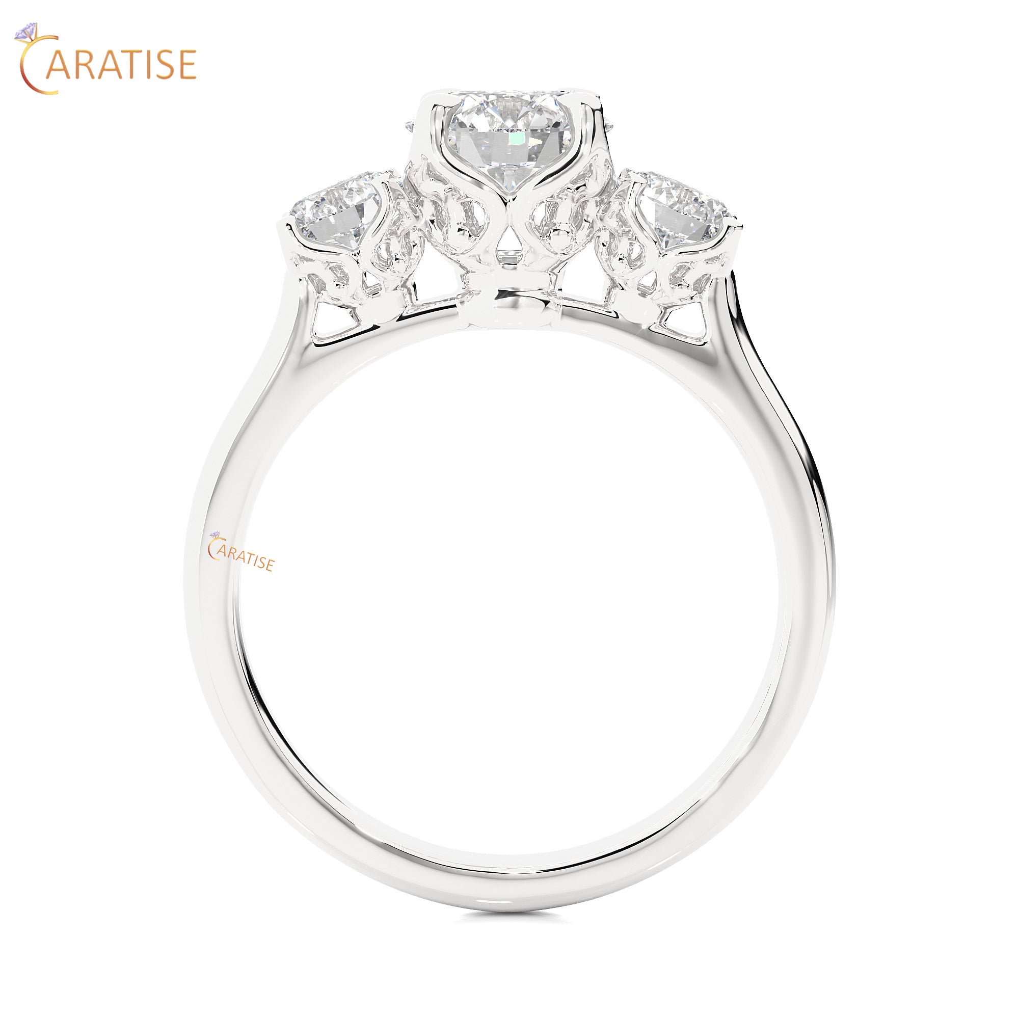 1.62 TDW Round Cut Three Stone Moissanite Diamond Ring 925 Silver