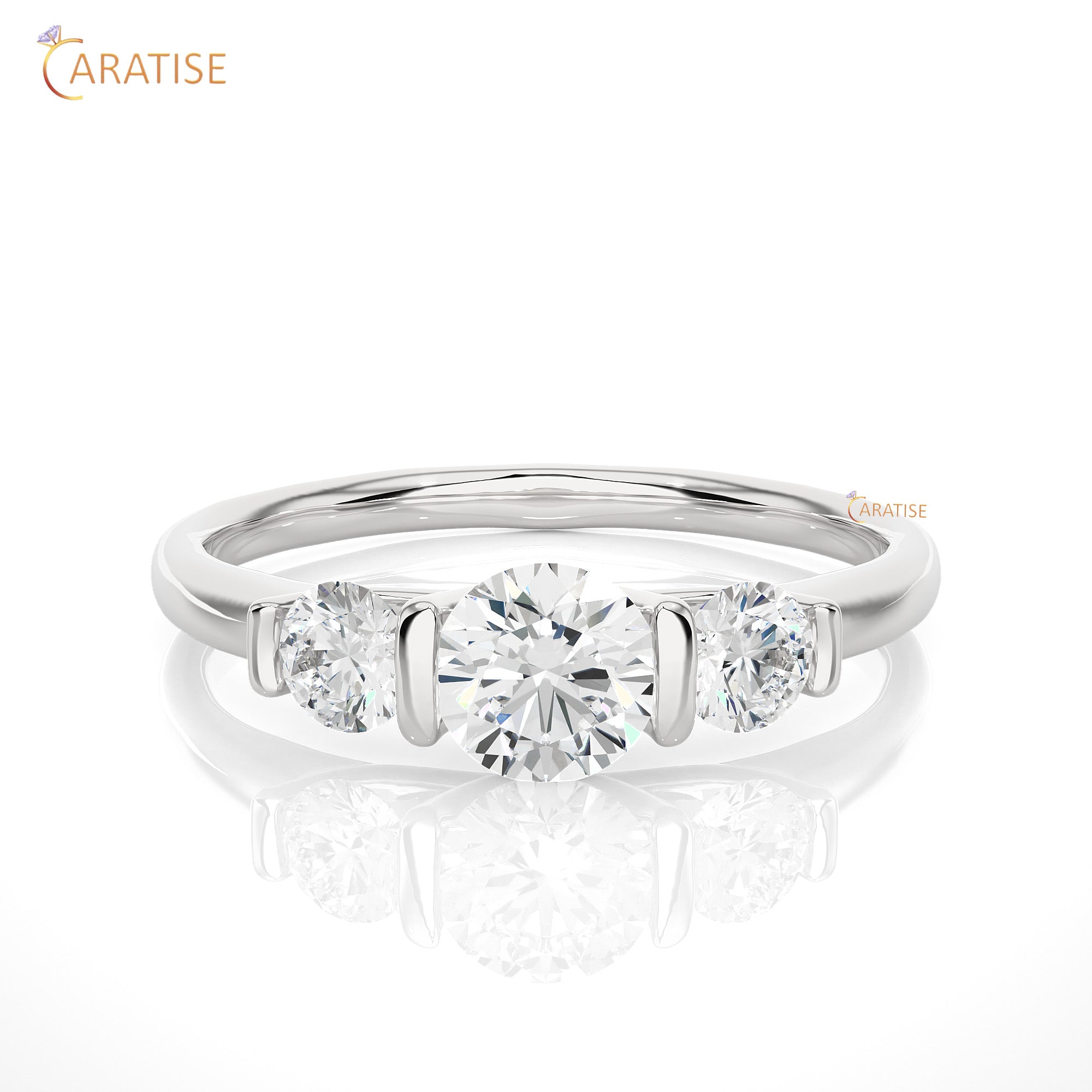 0.88 TDW Round Cut Three Stone Moissanite Diamond Ring 925 Silver