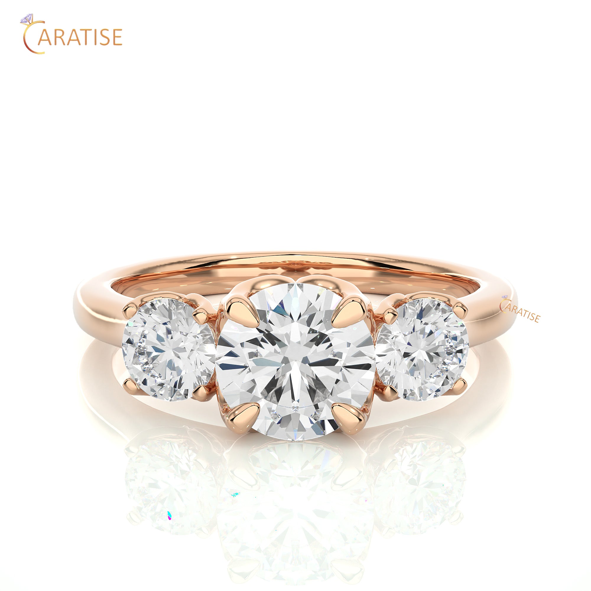 1.62 TDW Round Cut Three Stone Moissanite Diamond Ring 925 Silver