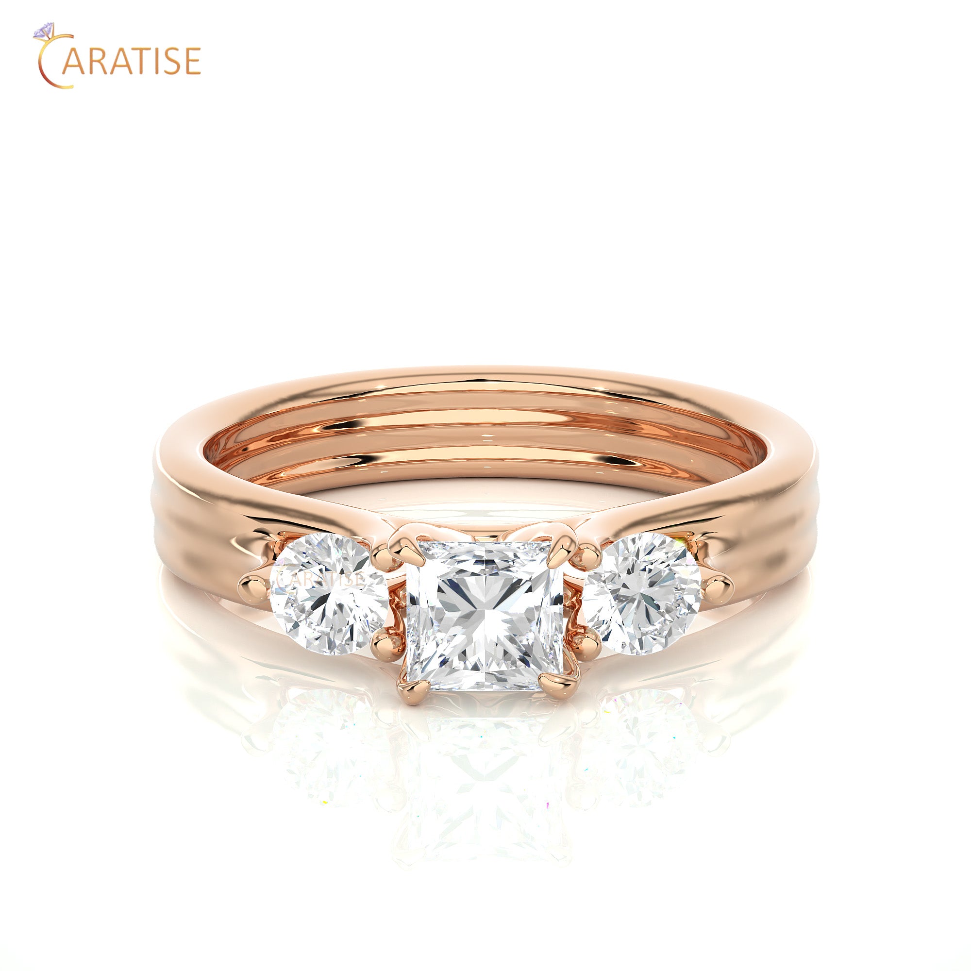 0.96 TDW Round Cut Women's Three Stone Moissanite Diamond Ring 925 Silver