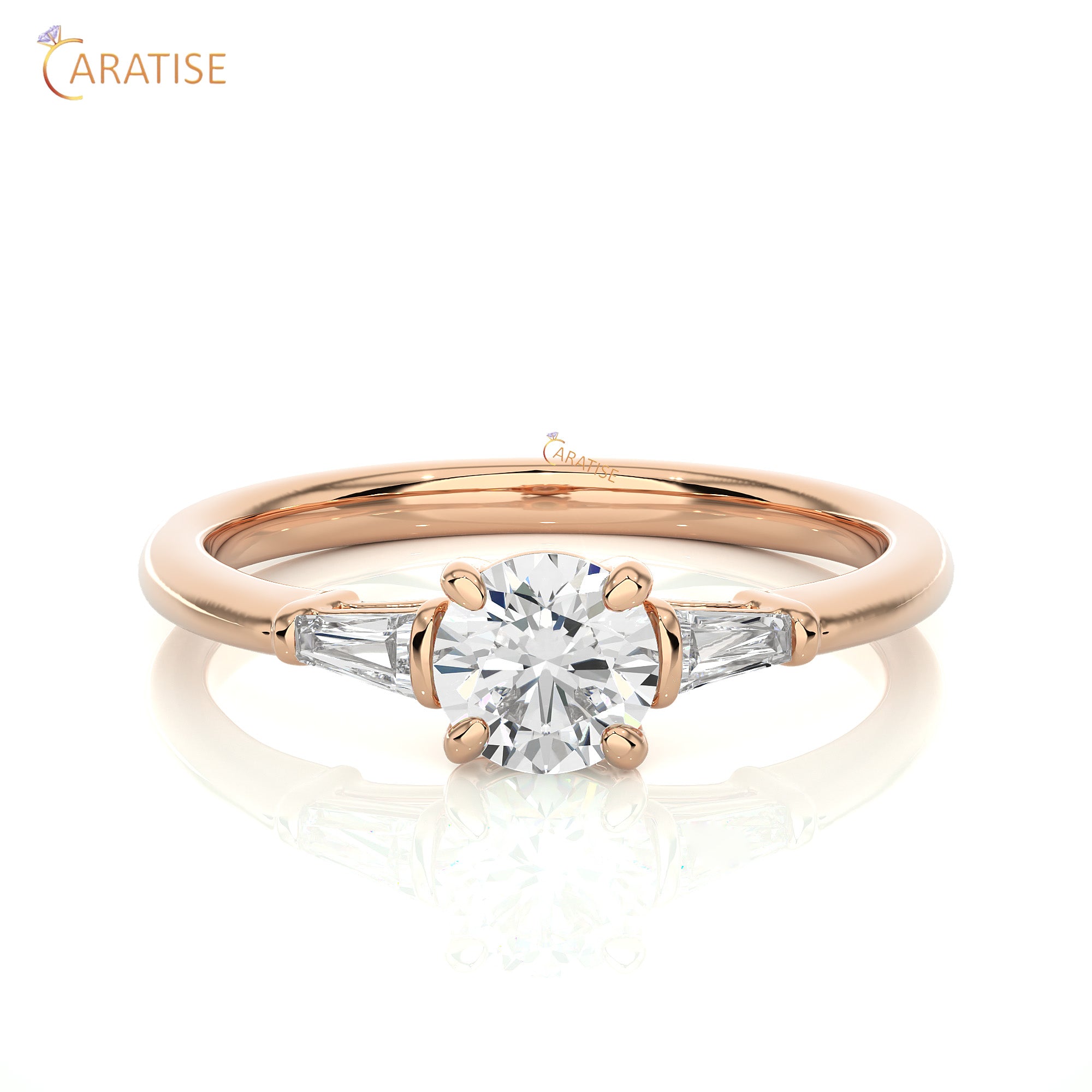 0.93 TDW Round & Baguette Cut Three Stone Moissanite Diamond Ring 925 Silver