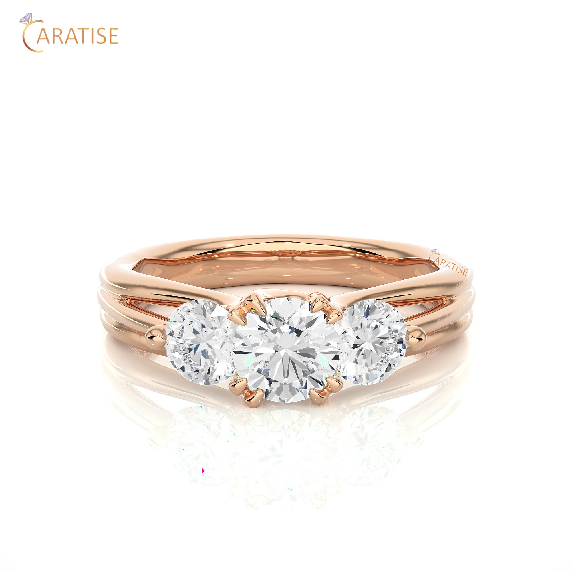 1.39 TDW Round Cut Three Stone Moissanite Diamond Ring 925 Silver