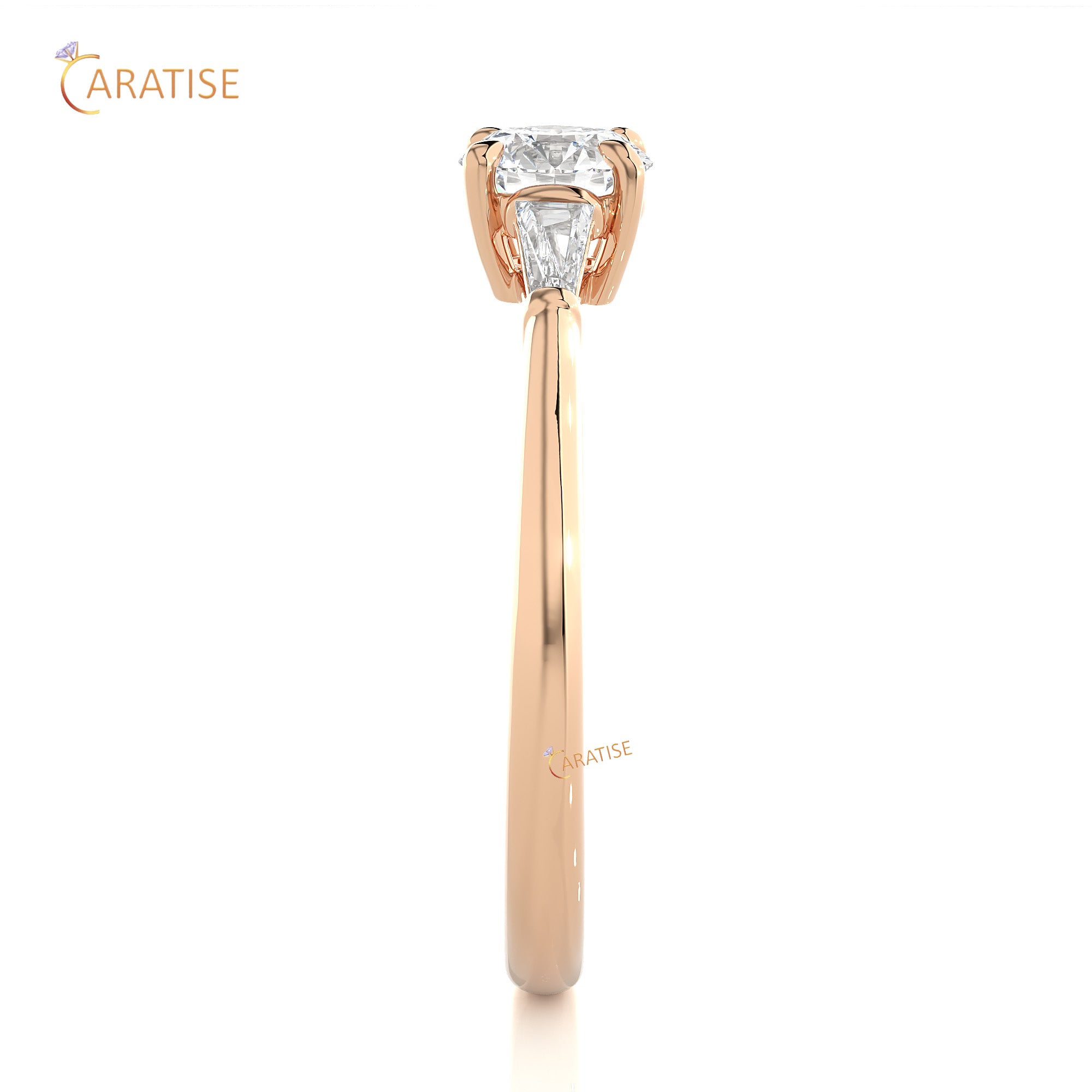 0.93 TDW Round & Baguette Cut Three Stone Moissanite Diamond Ring 925 Silver