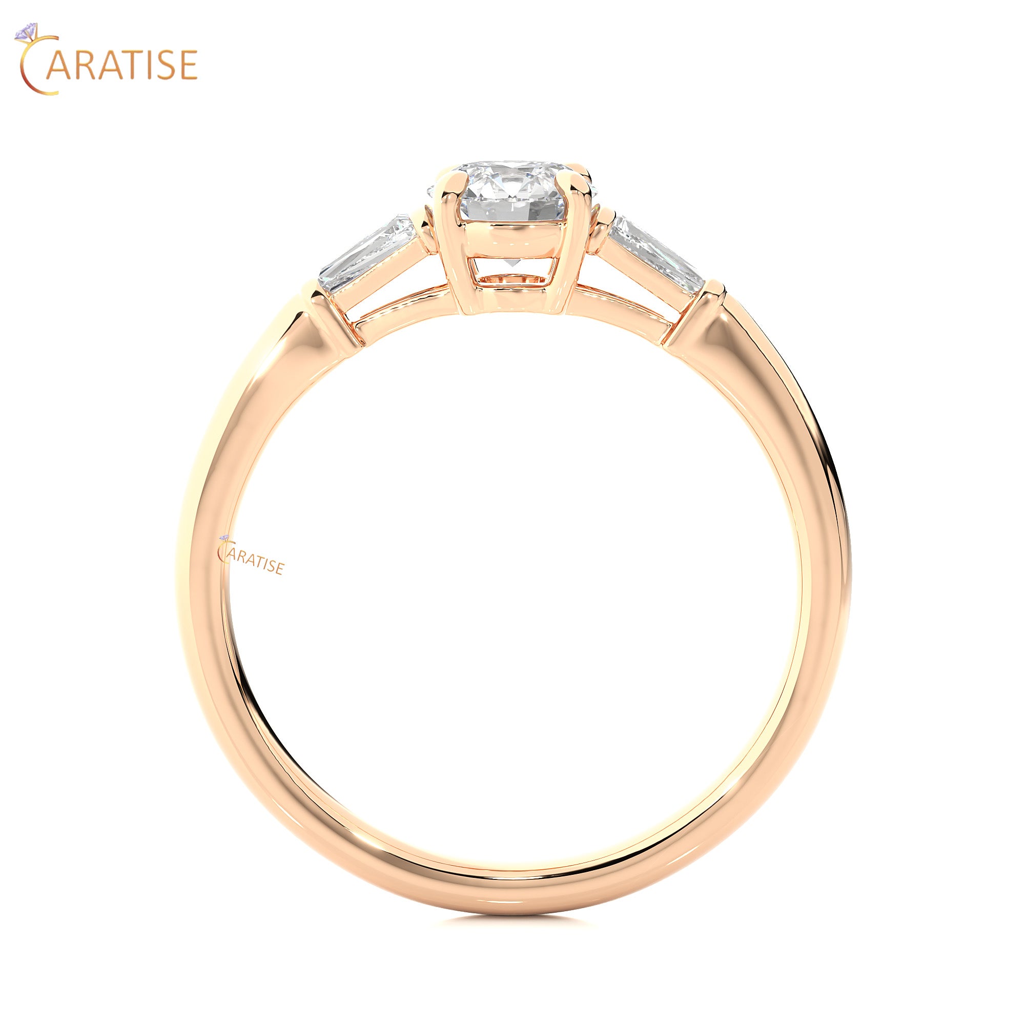 0.93 TDW Round & Baguette Cut Three Stone Moissanite Diamond Ring 925 Silver