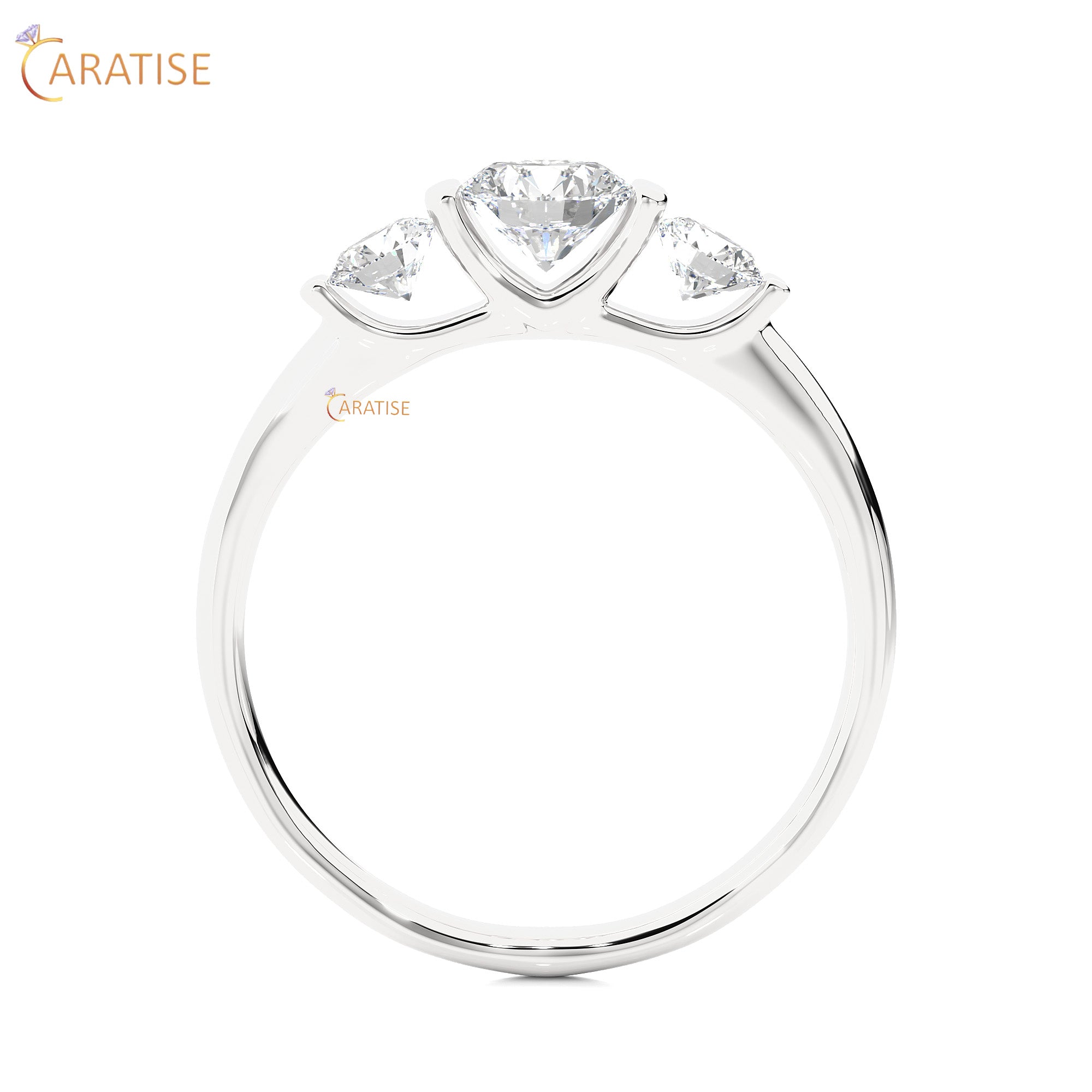 0.88 TDW Round Cut Three Stone Moissanite Diamond Ring 925 Silver