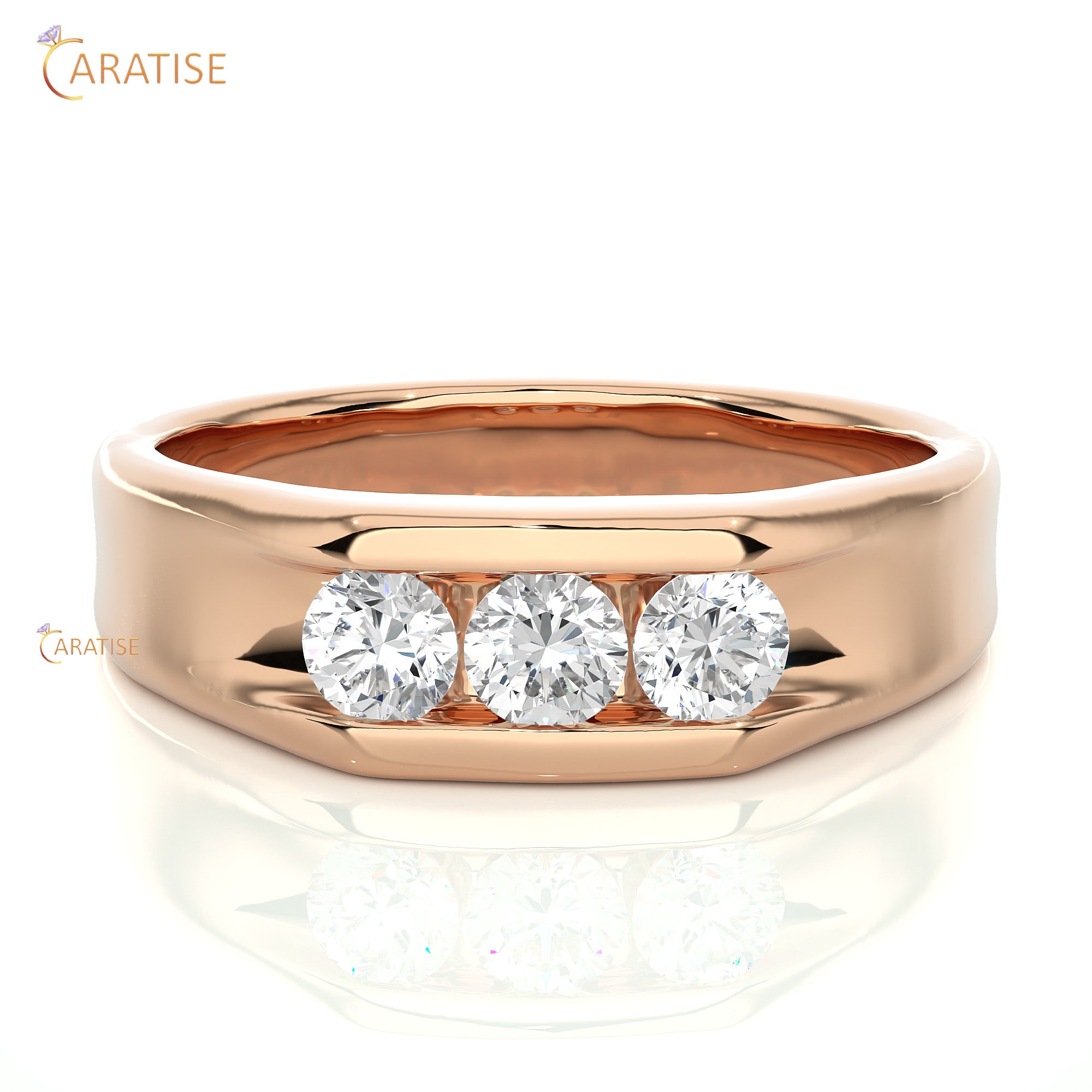 0.52 TDW Round Cut Women's Three Stone Moissanite Diamond Ring