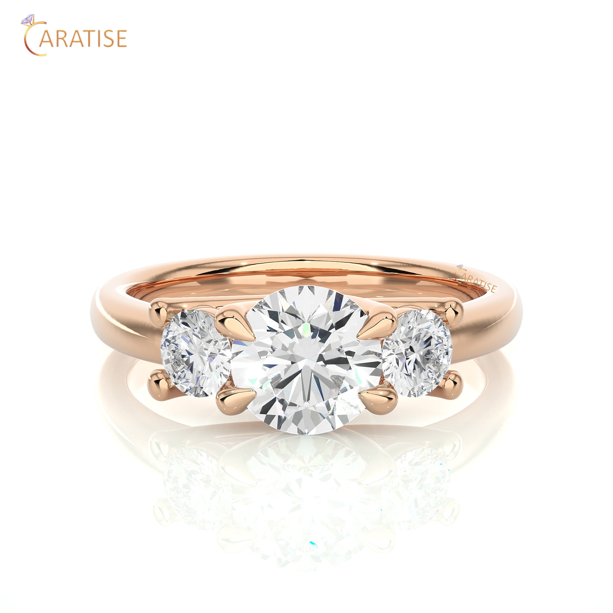 1.39 TDW Round Cut Three Stone Moissanite Diamond Ring 925 Silver