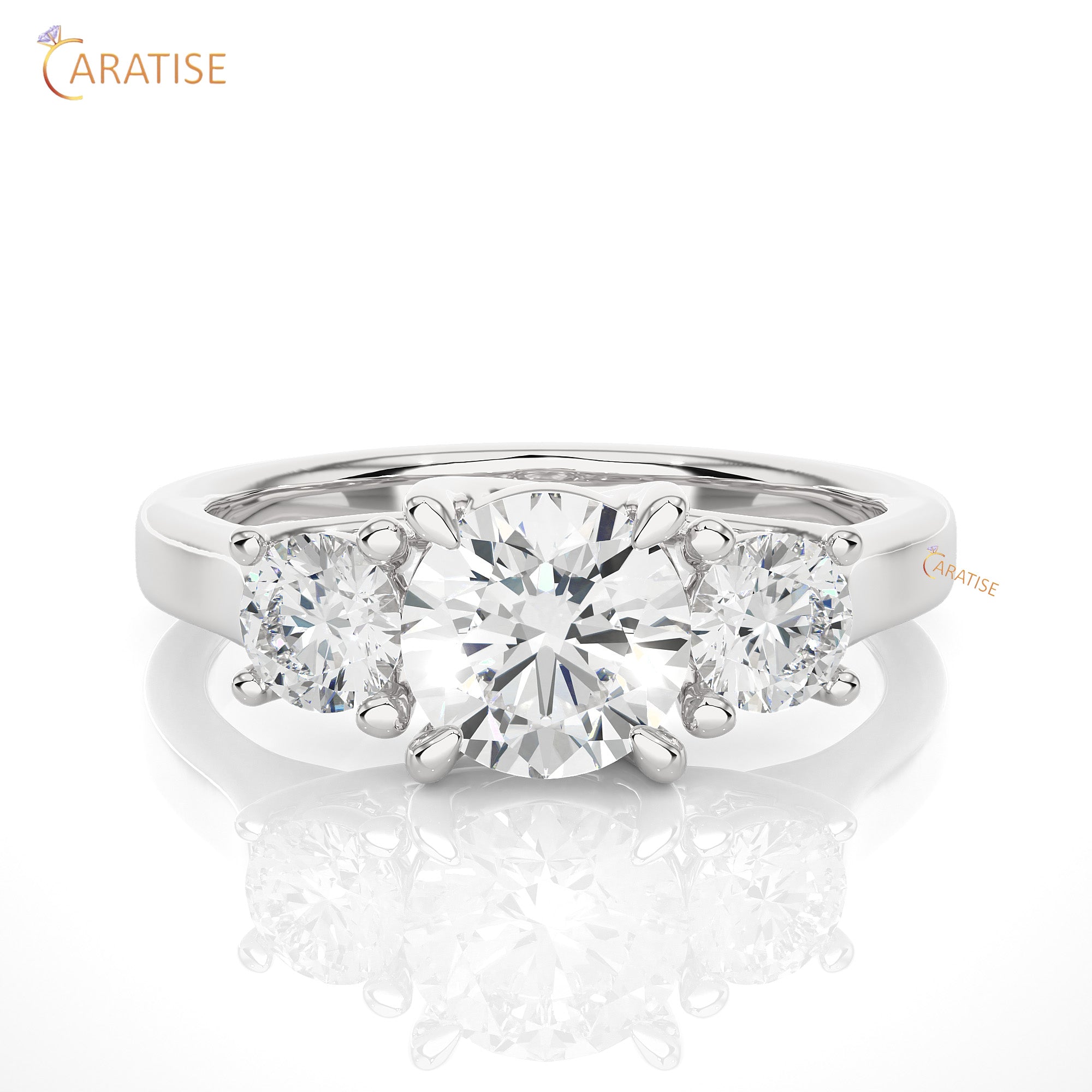 1.95 TDW Round Cut Women's Three Stone Moissanite Diamond Ring 925 Silver