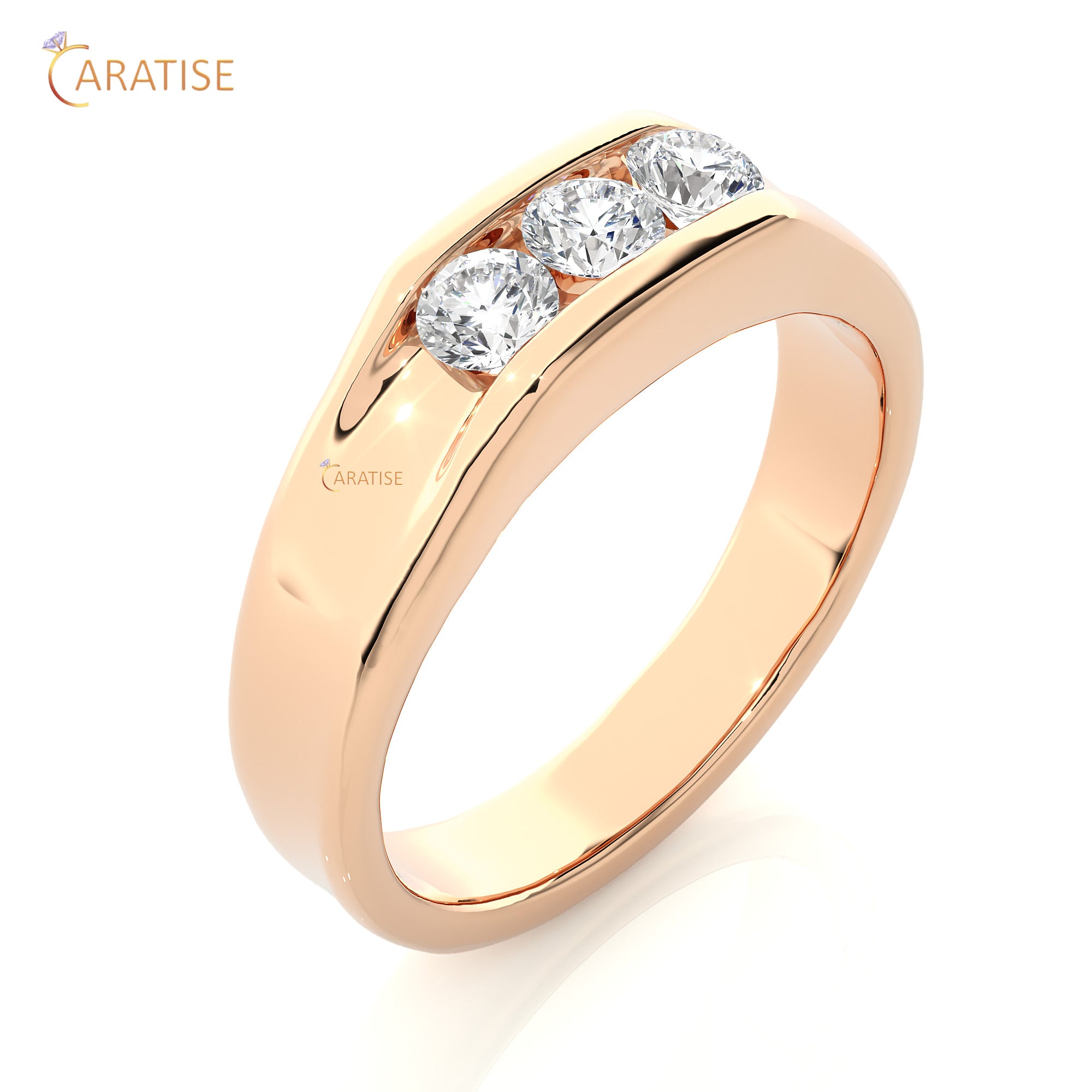 0.52 TDW Round Cut Women's Three Stone Moissanite Diamond Ring