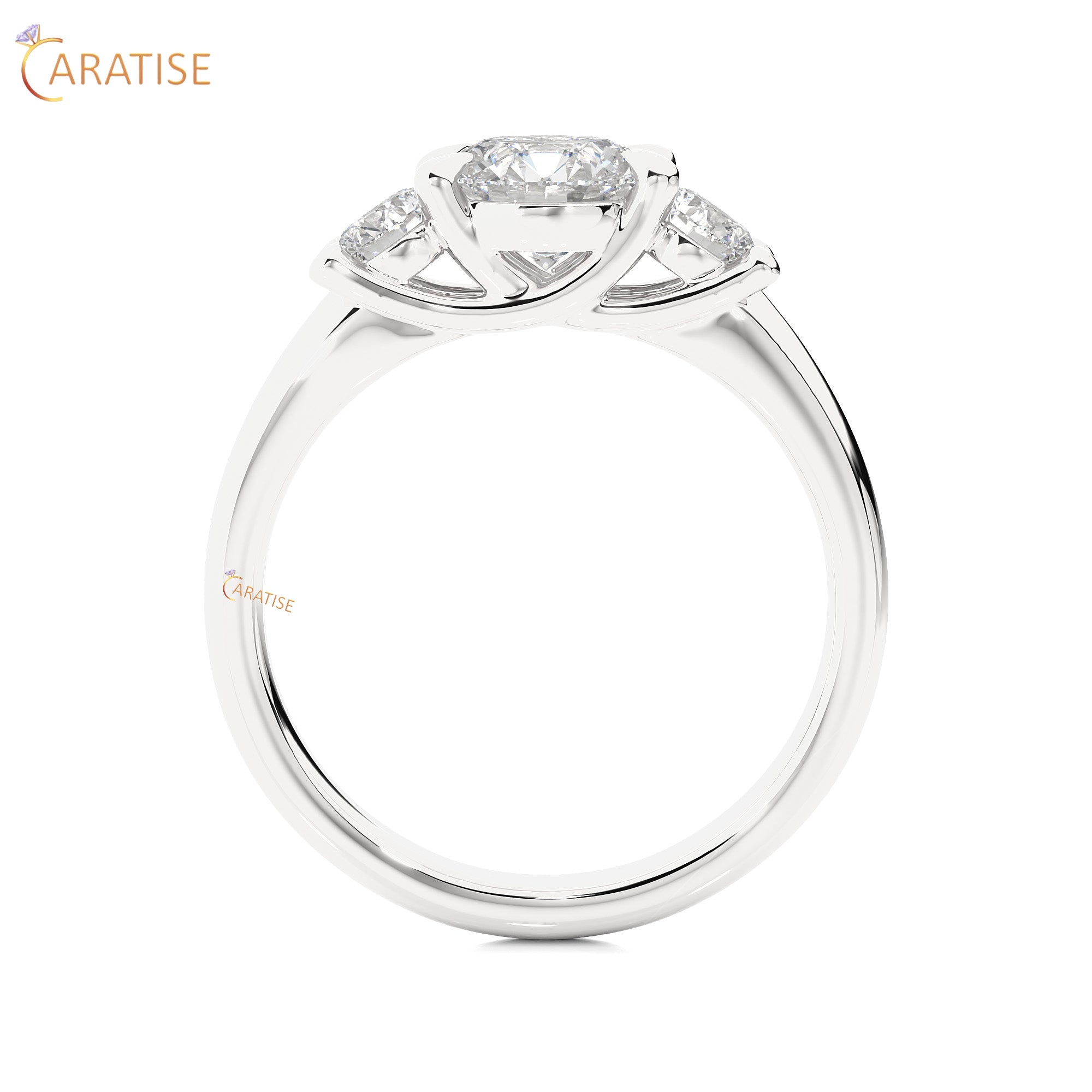 1.39 TDW Round Cut Three Stone Moissanite Diamond Ring 925 Silver