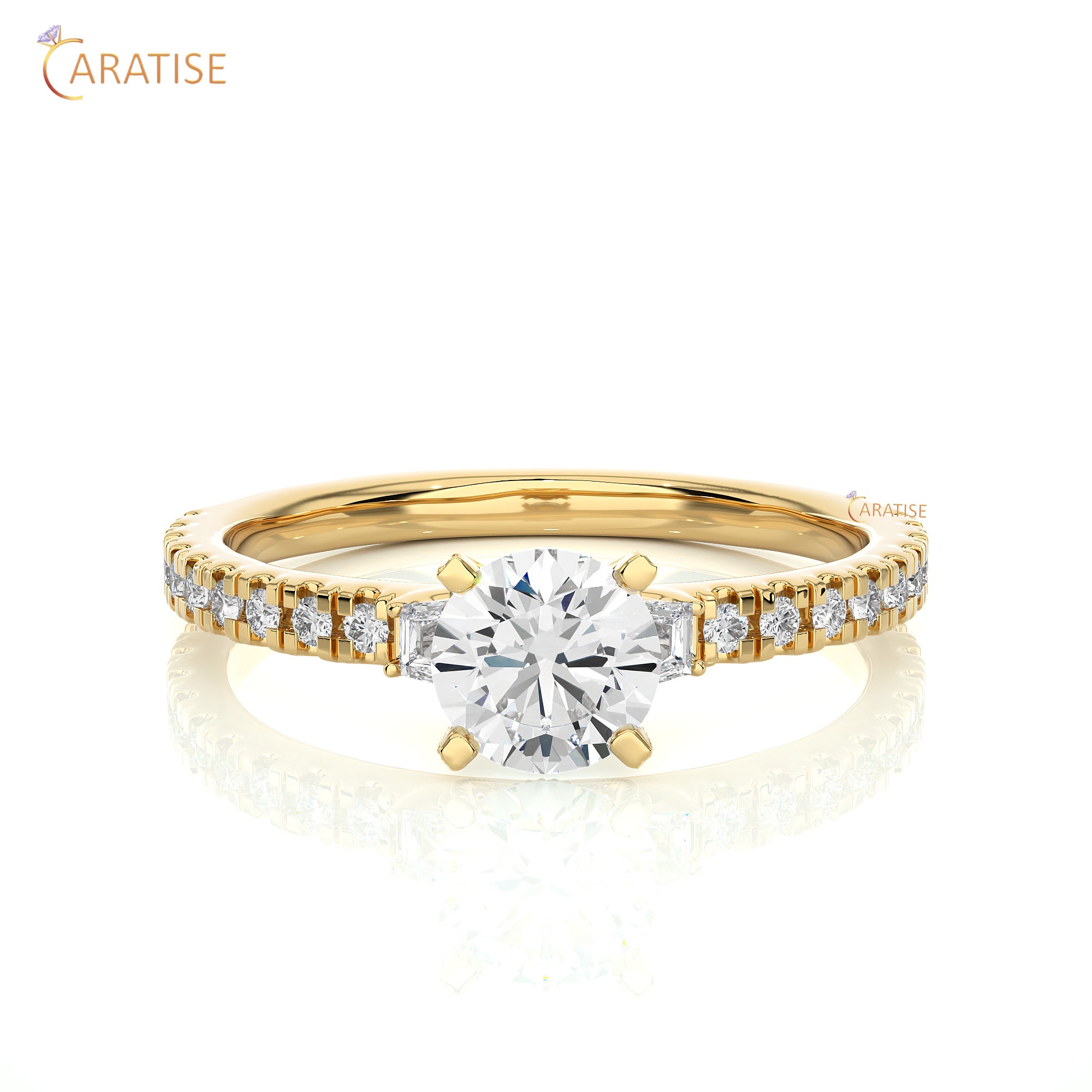 0.97 TDW Round & Baguette Cut Engagement Moissanite Diamond Ring 925 Silver