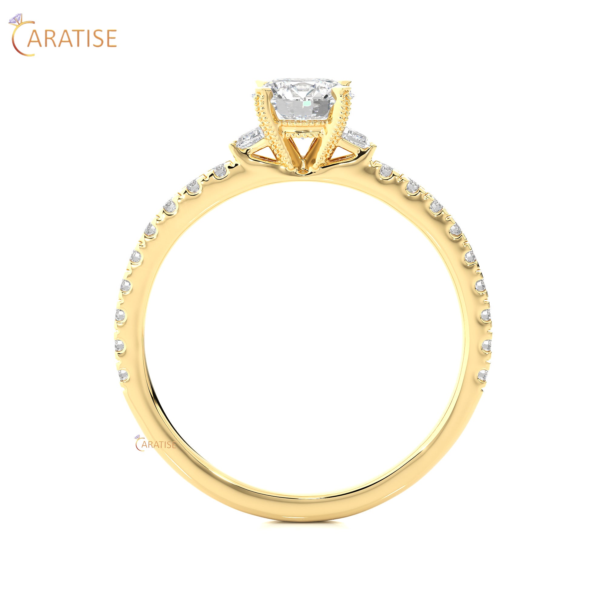 0.97 TDW Round & Baguette Cut Engagement Moissanite Diamond Ring 925 Silver