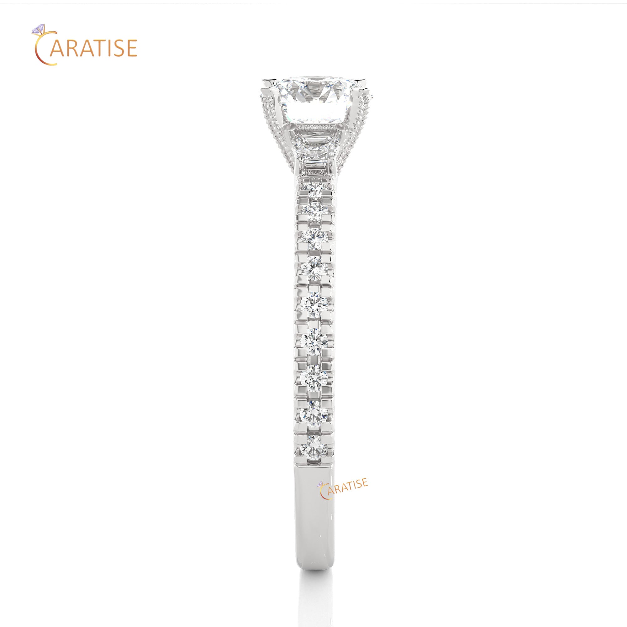 0.97 TDW Round & Baguette Cut Engagement Moissanite Diamond Ring 925 Silver