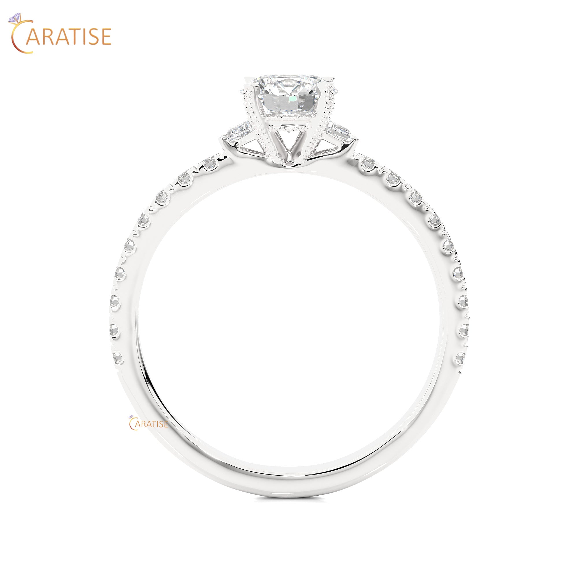 0.97 TDW Round & Baguette Cut Engagement Moissanite Diamond Ring 925 Silver