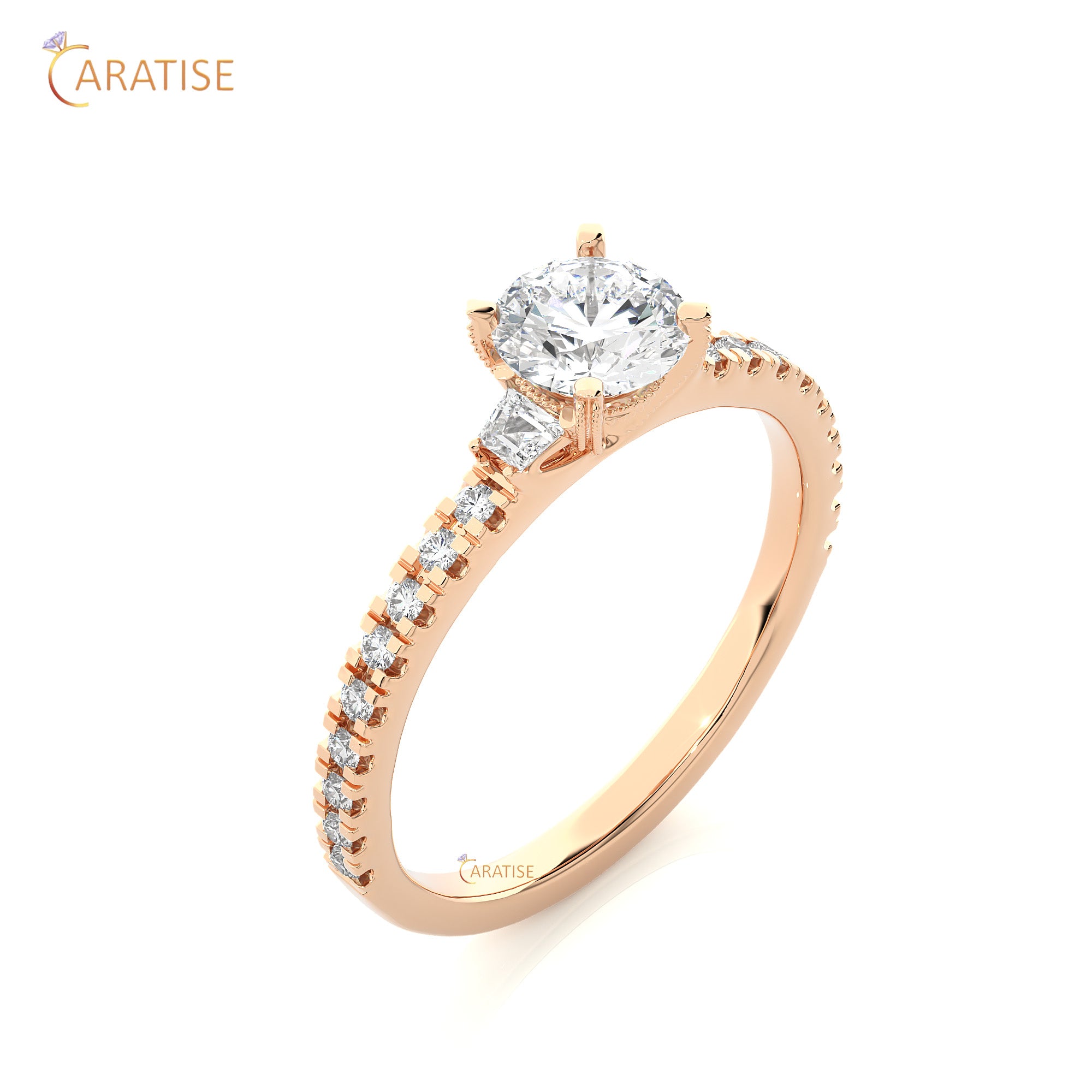 0.97 TDW Round & Baguette Cut Engagement Moissanite Diamond Ring 925 Silver