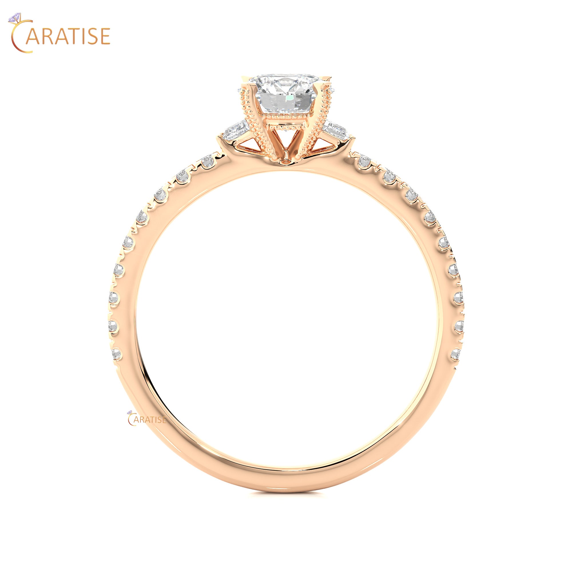 0.97 TDW Round & Baguette Cut Engagement Moissanite Diamond Ring 925 Silver