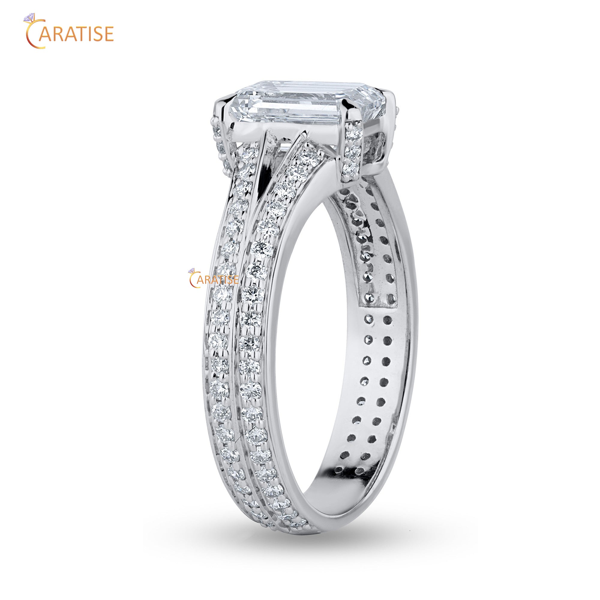 1.46 TDW Emerald & Round Cut Diamond Engagement Ring 925 Silver