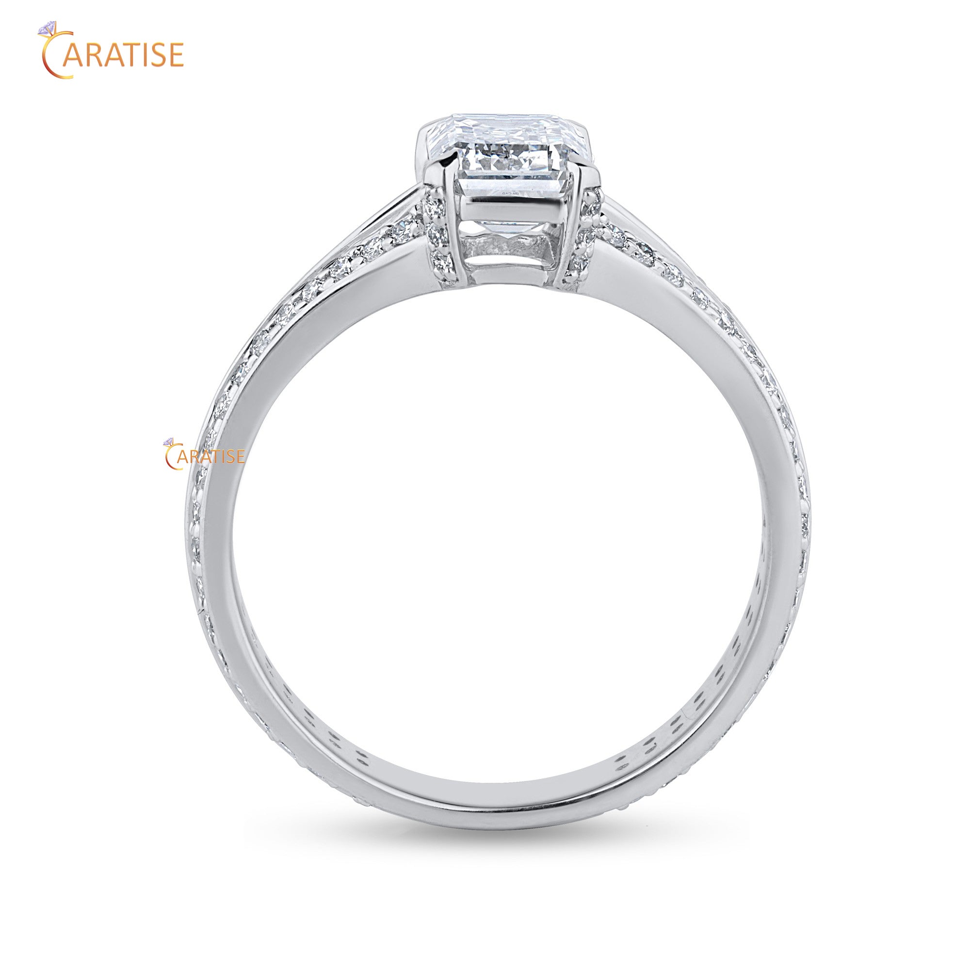 1.46 TDW Emerald & Round Cut Diamond Engagement Ring 925 Silver