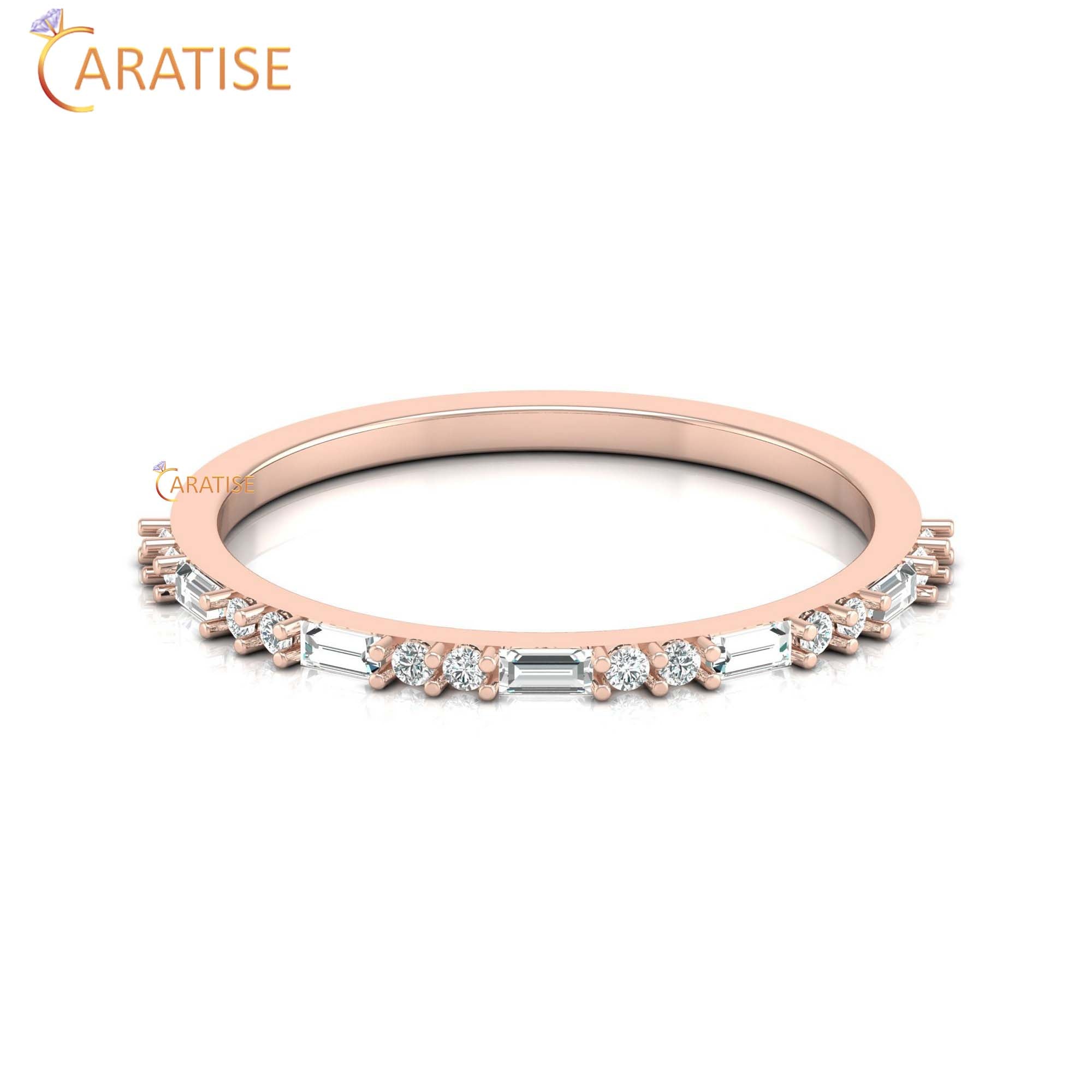 0.21 TDW Round & Baguette Cut Women's Minimalist Diamond Ring