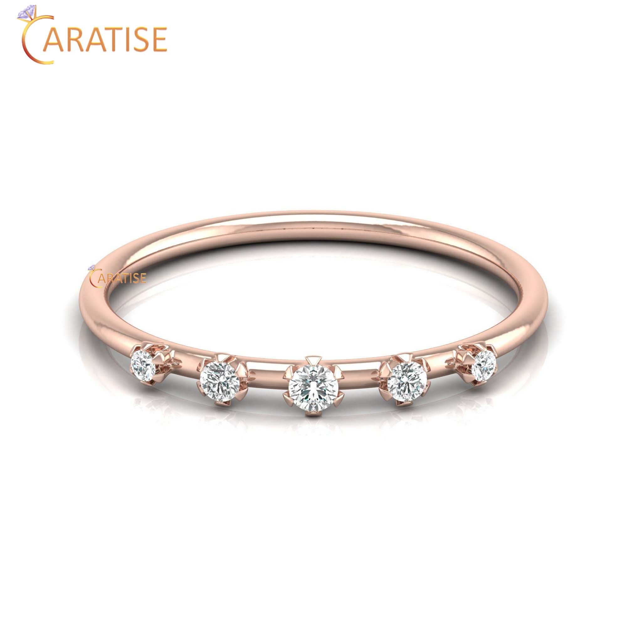 0.083 TDW Round Cut Women's Minimalist Diamond Ring
