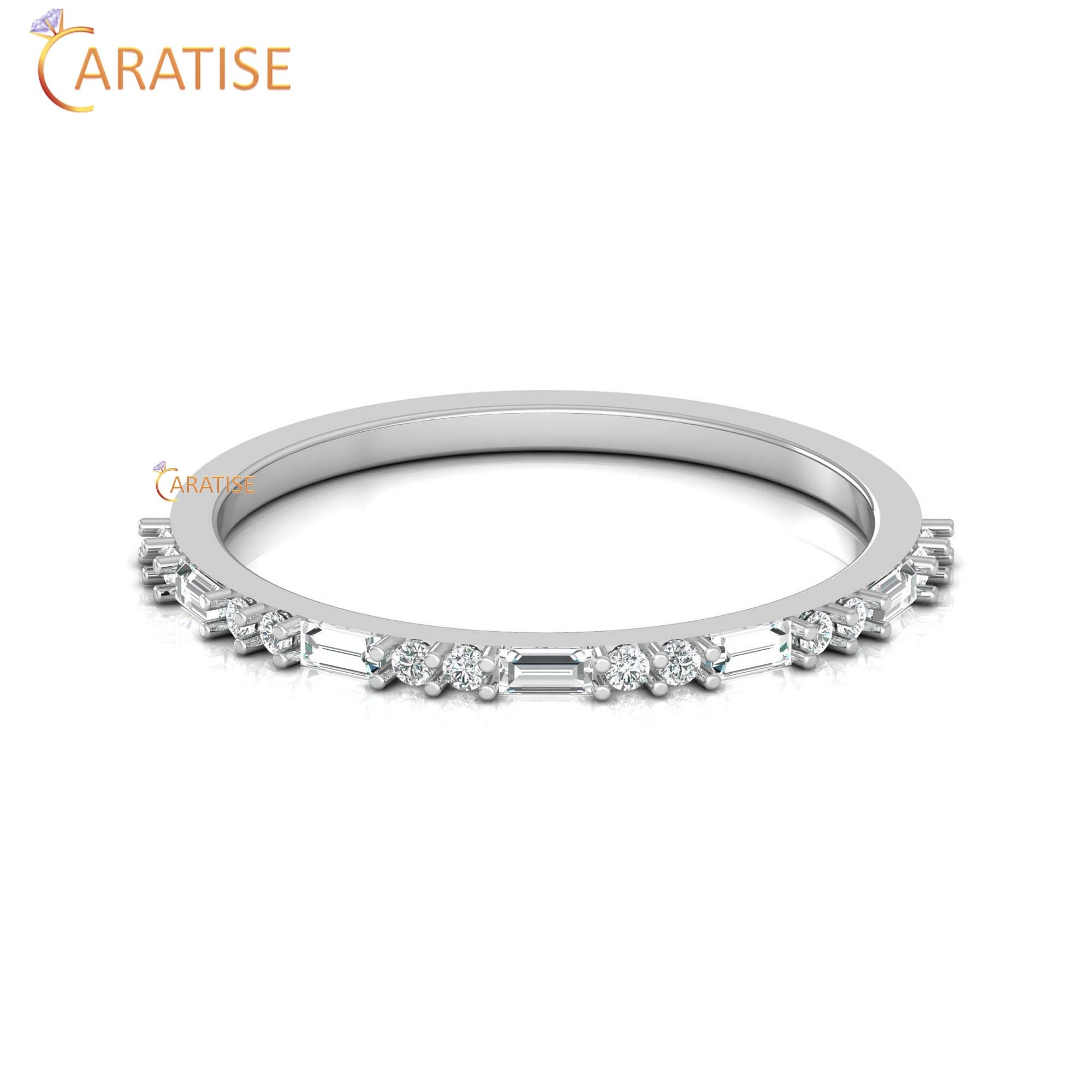 0.21 TDW Round & Baguette Cut Women's Minimalist Diamond Ring