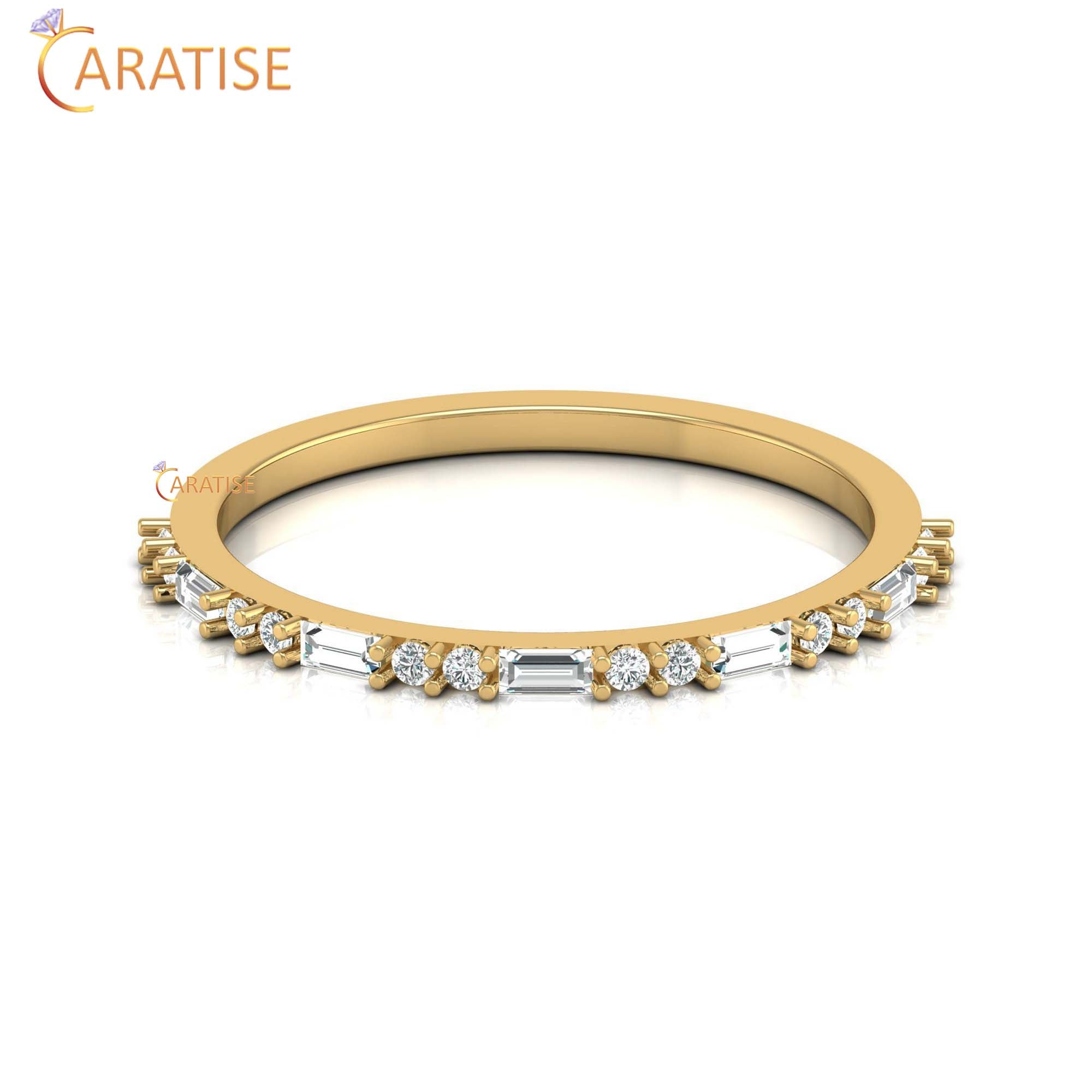 0.21 TDW Round & Baguette Cut Women's Minimalist Diamond Ring