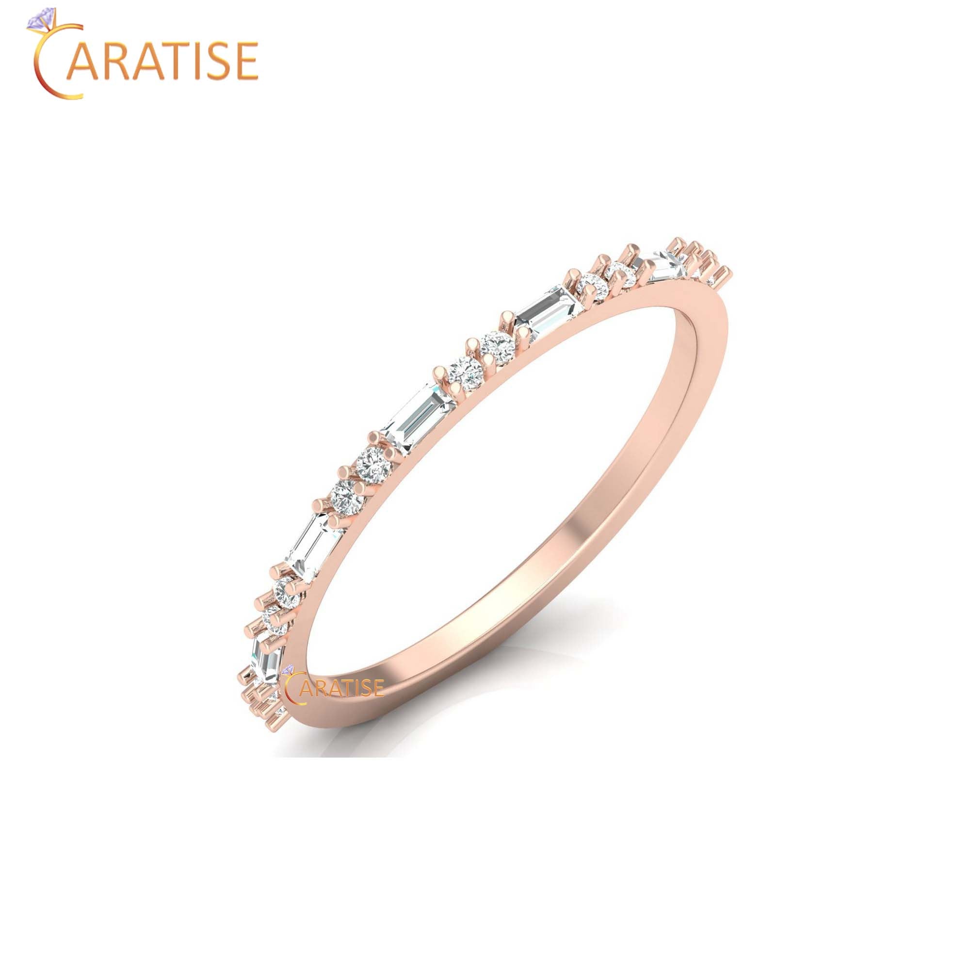 0.21 TDW Round & Baguette Cut Women's Minimalist Diamond Ring