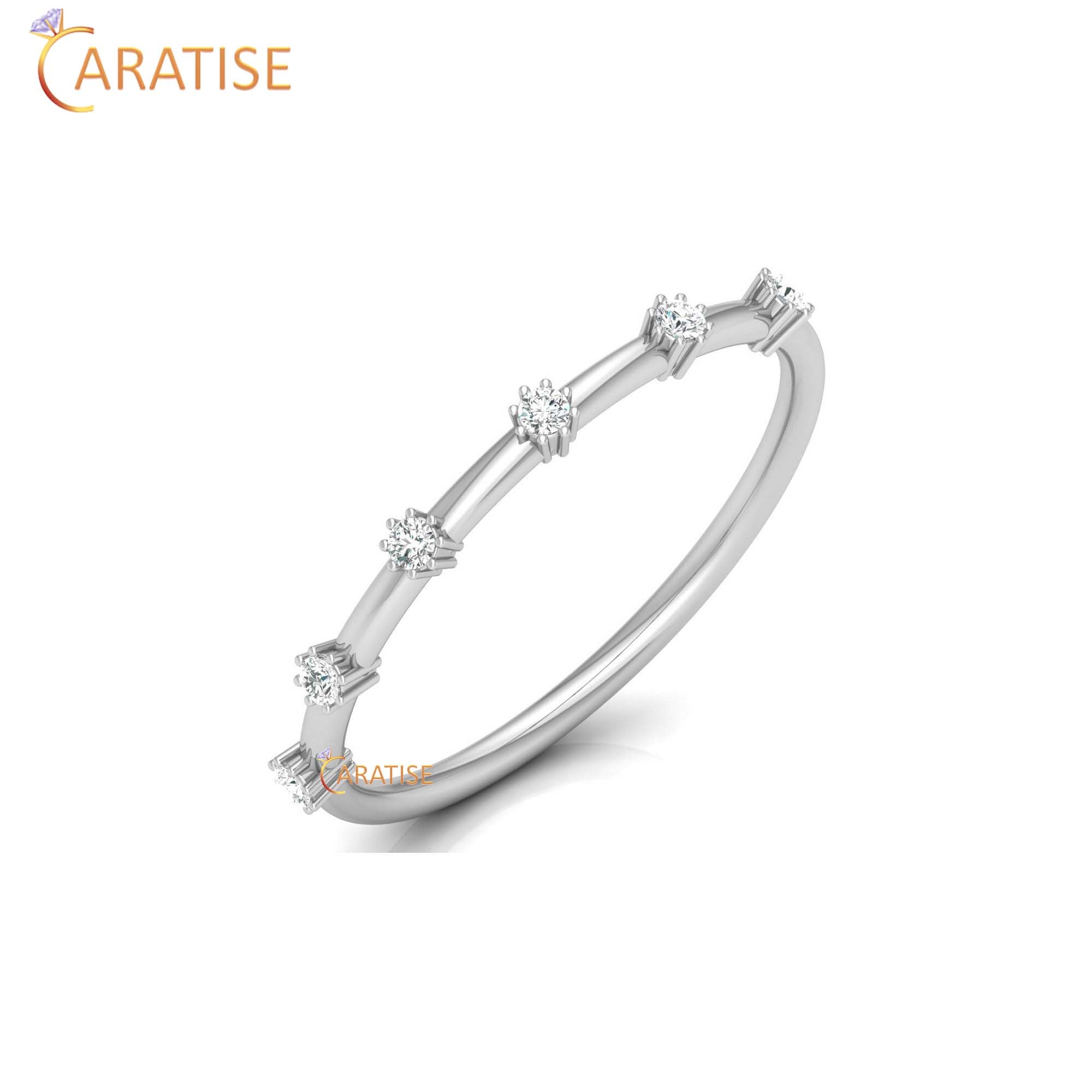 0.08 TDW Round Cut Women's Minimalist Diamond Ring