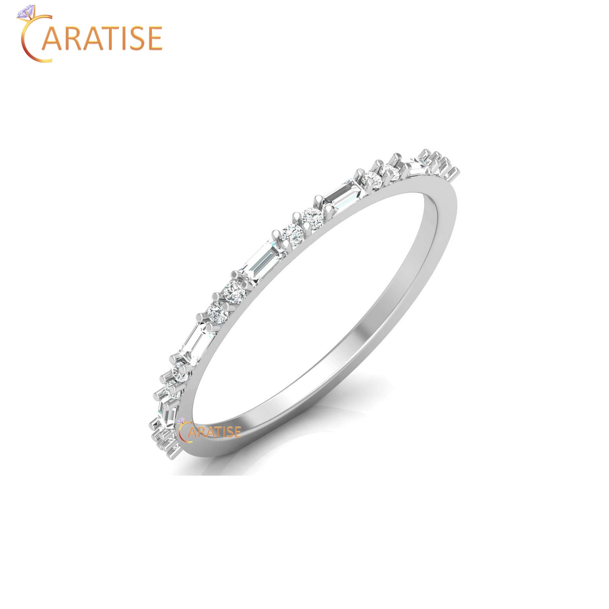 0.21 TDW Round & Baguette Cut Women's Minimalist Diamond Ring