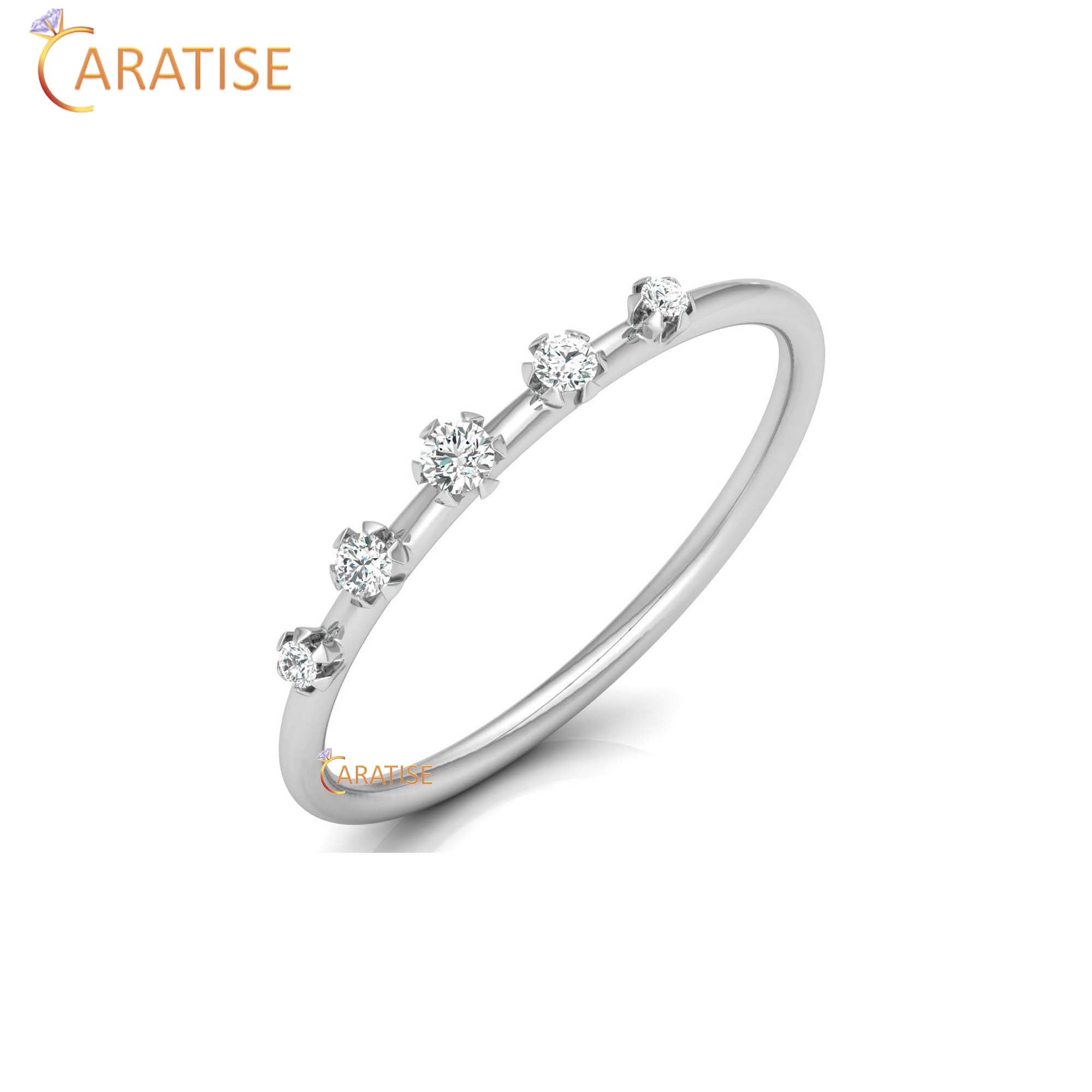 0.083 TDW Round Cut Women's Minimalist Diamond Ring