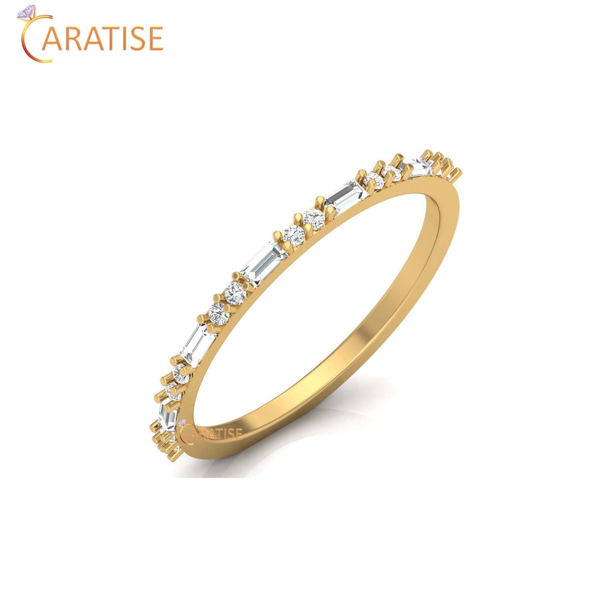 0.21 TDW Round & Baguette Cut Women's Minimalist Diamond Ring