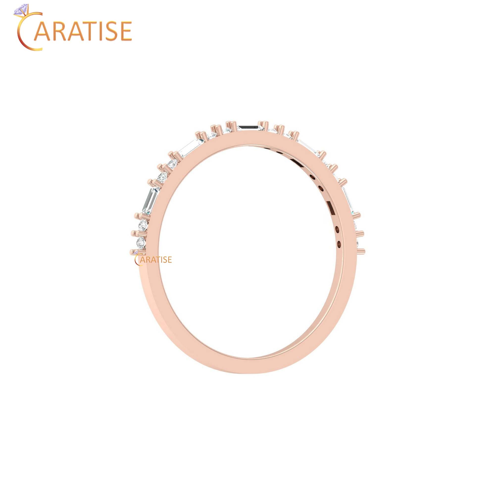 0.21 TDW Round & Baguette Cut Women's Minimalist Diamond Ring