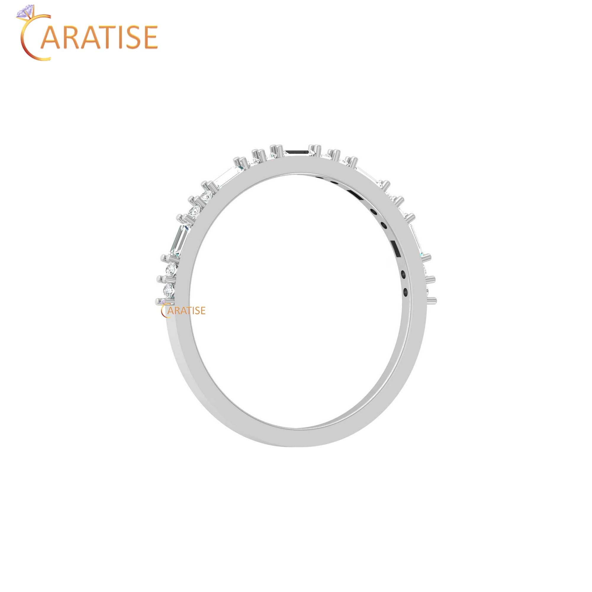 0.21 TDW Round & Baguette Cut Women's Minimalist Diamond Ring