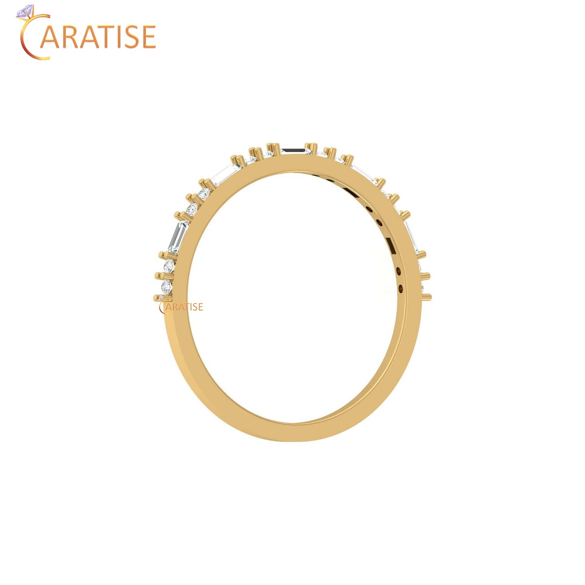 0.21 TDW Round & Baguette Cut Women's Minimalist Diamond Ring