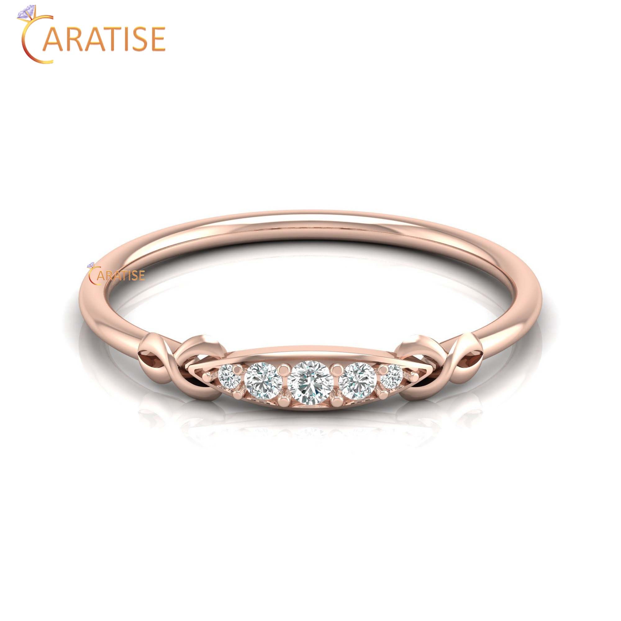 0.08 TDW Round Cut Women's Minimalist Diamond Ring