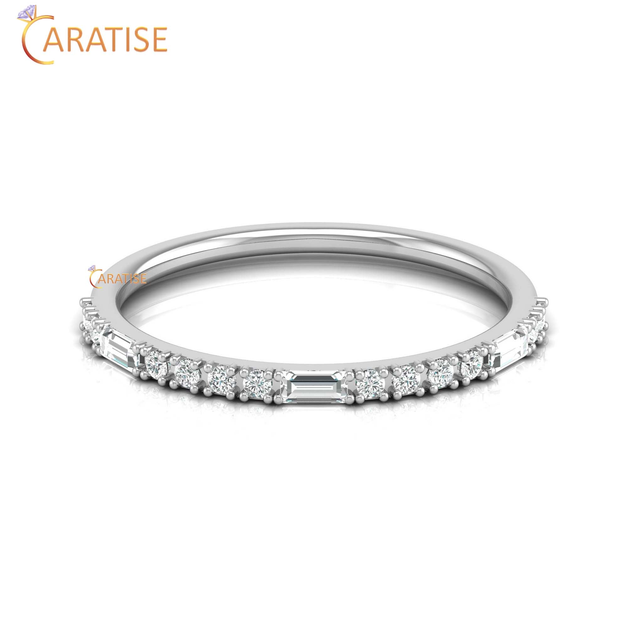 0.24 TDW Round & Baguette Cut Minimalist Diamond Ring