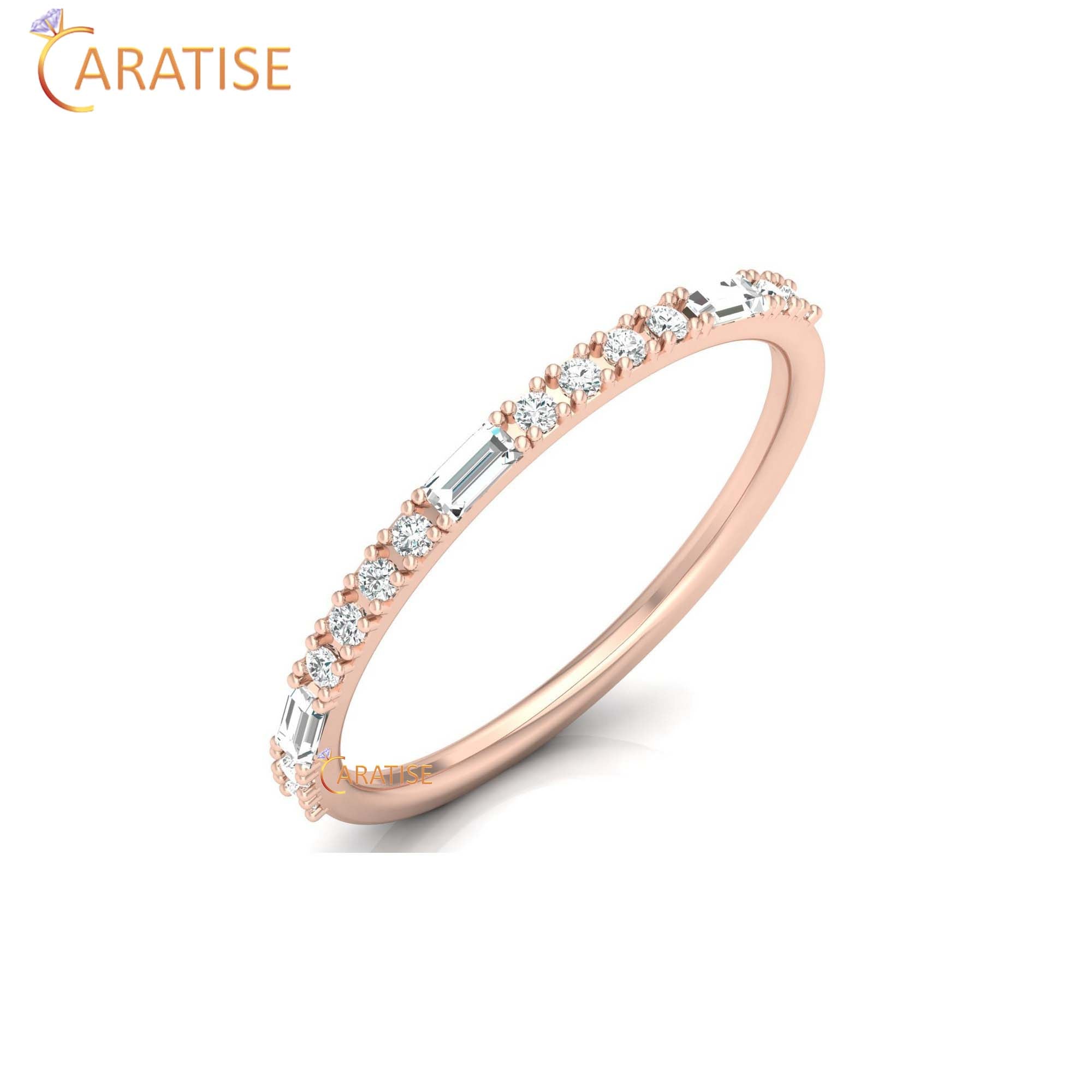 0.24 TDW Round & Baguette Cut Minimalist Diamond Ring