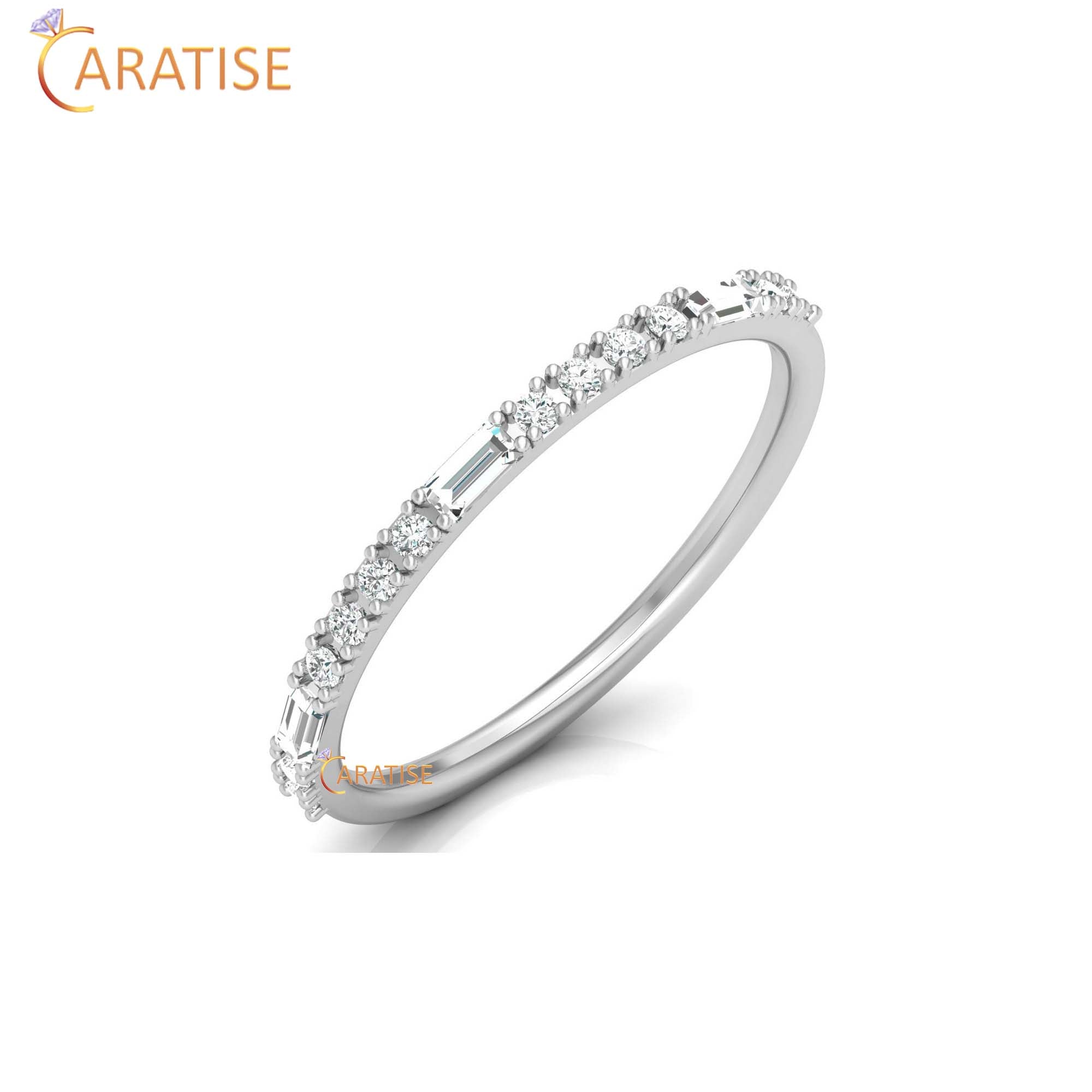 0.24 TDW Round & Baguette Cut Minimalist Diamond Ring