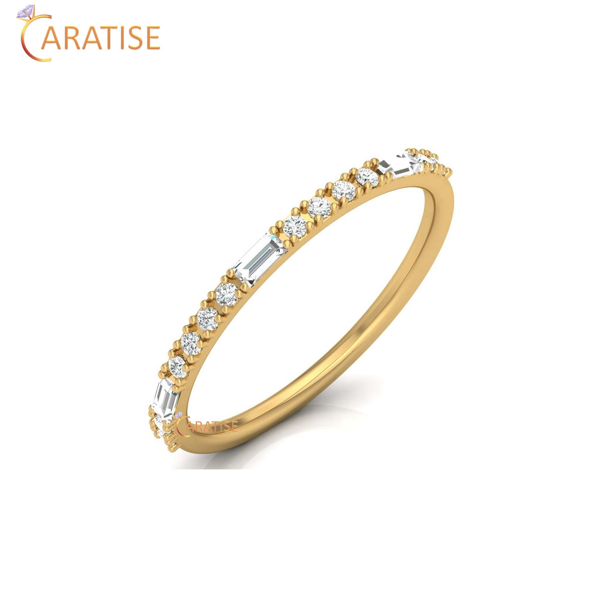 0.24 TDW Round & Baguette Cut Minimalist Diamond Ring