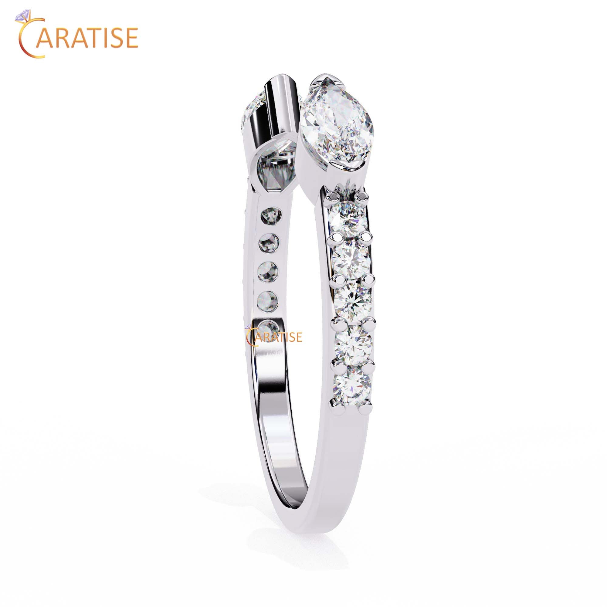 0.46 TDW Round & Marquise Cut Diamond Women's Minimalist Ring