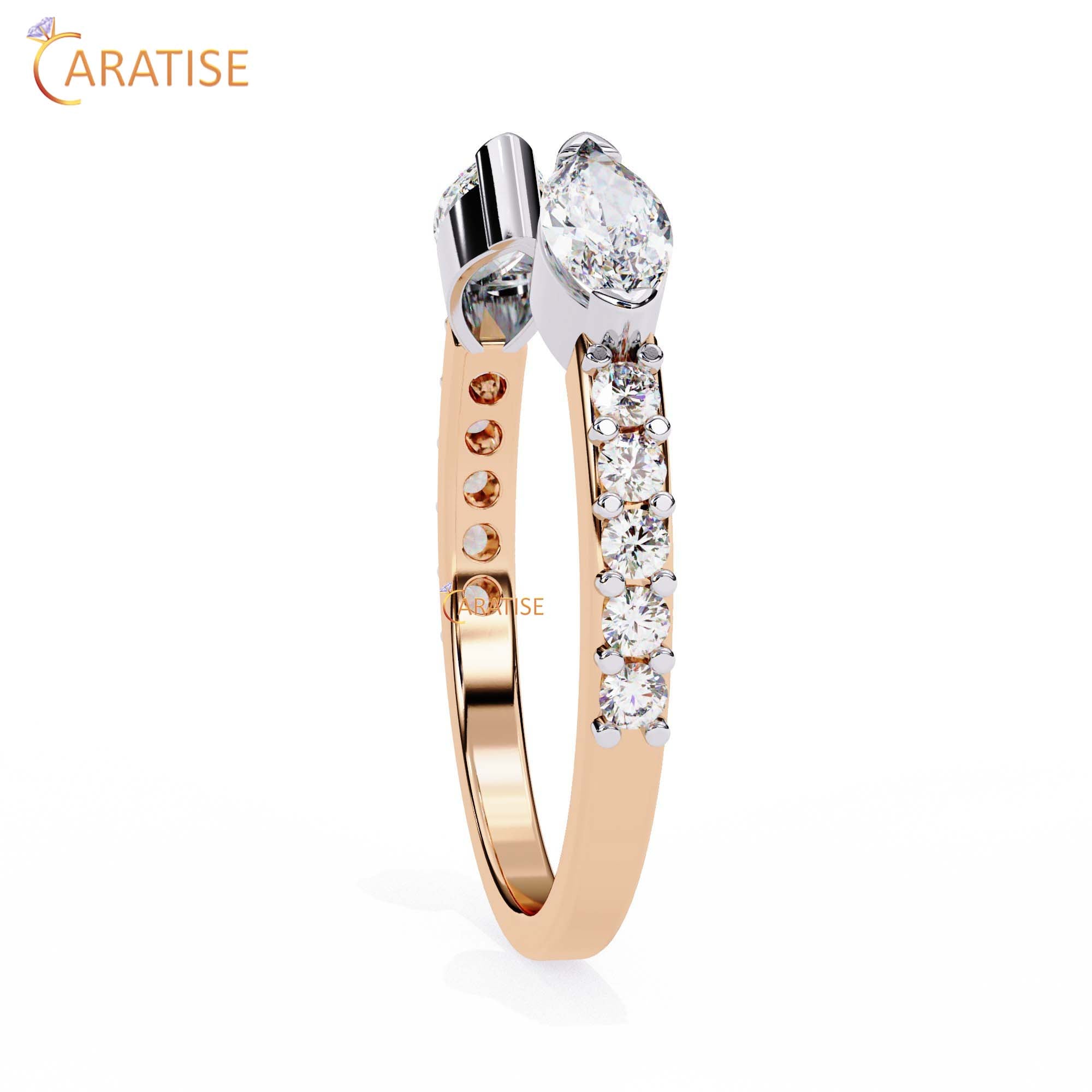0.46 TDW Round & Marquise Cut Diamond Women's Minimalist Ring