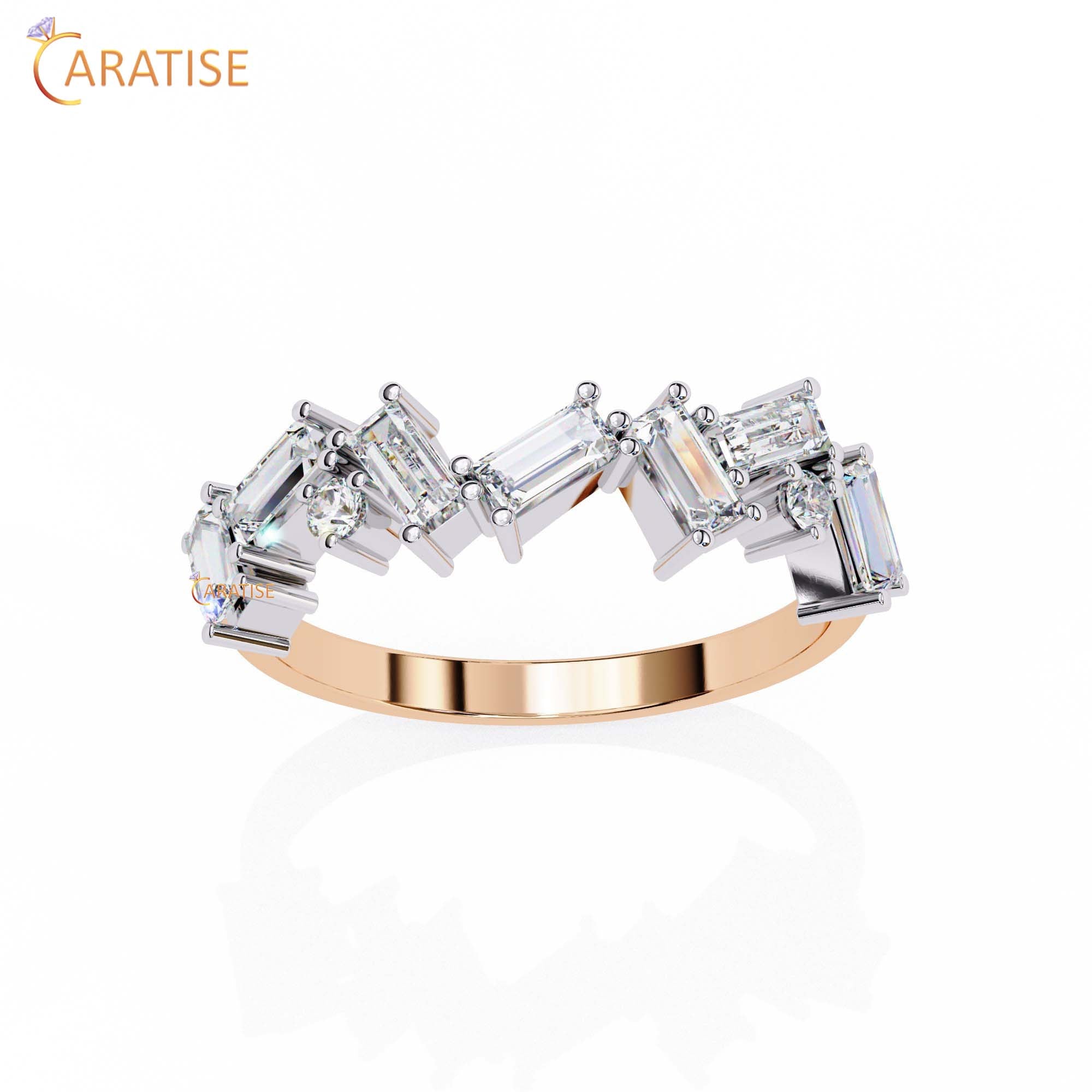0.68 TDW Round & Baguette Cut Minimalist Diamond Women's Ring