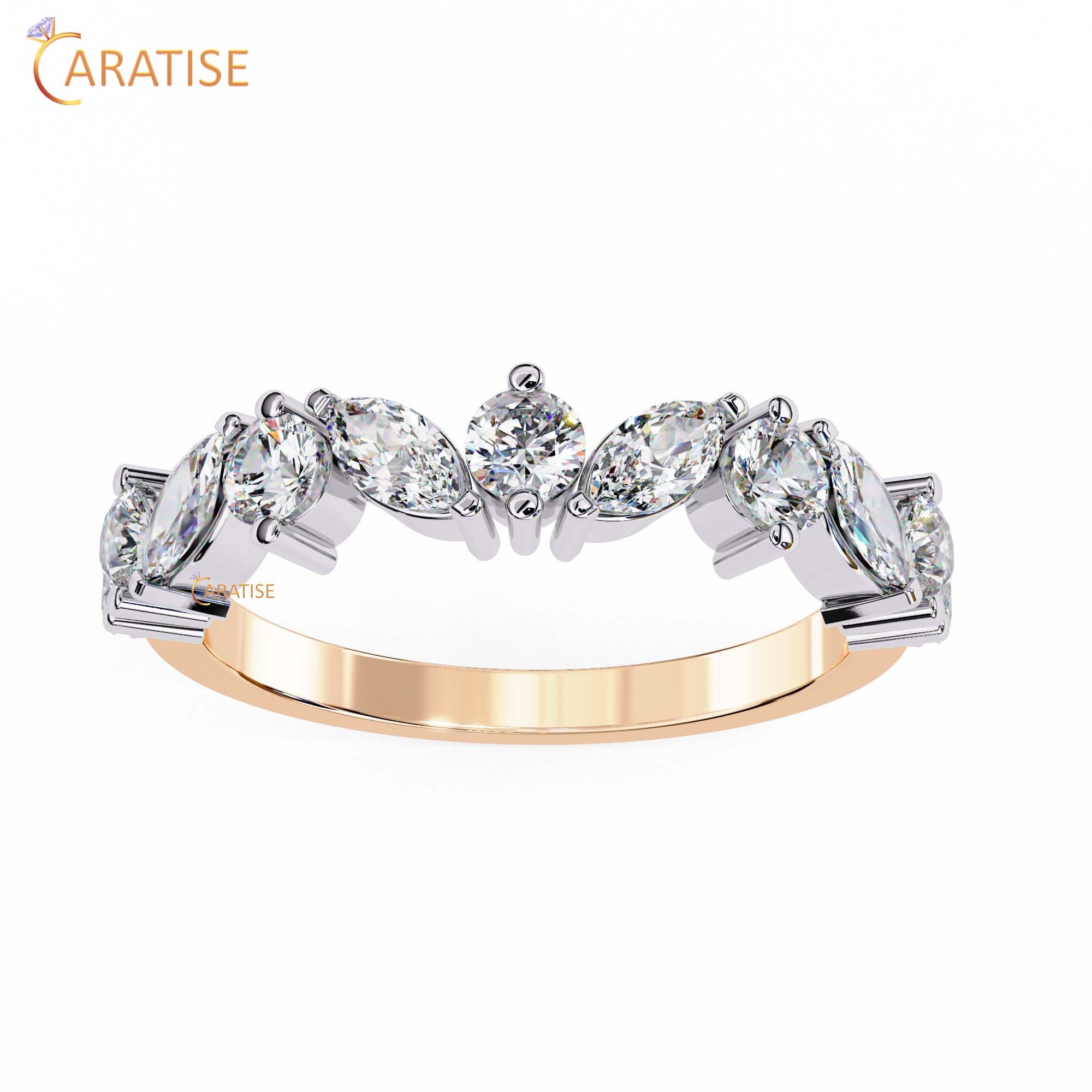 0.90 TDW Round & Marquise Cut Diamond Women's Minimalist Ring