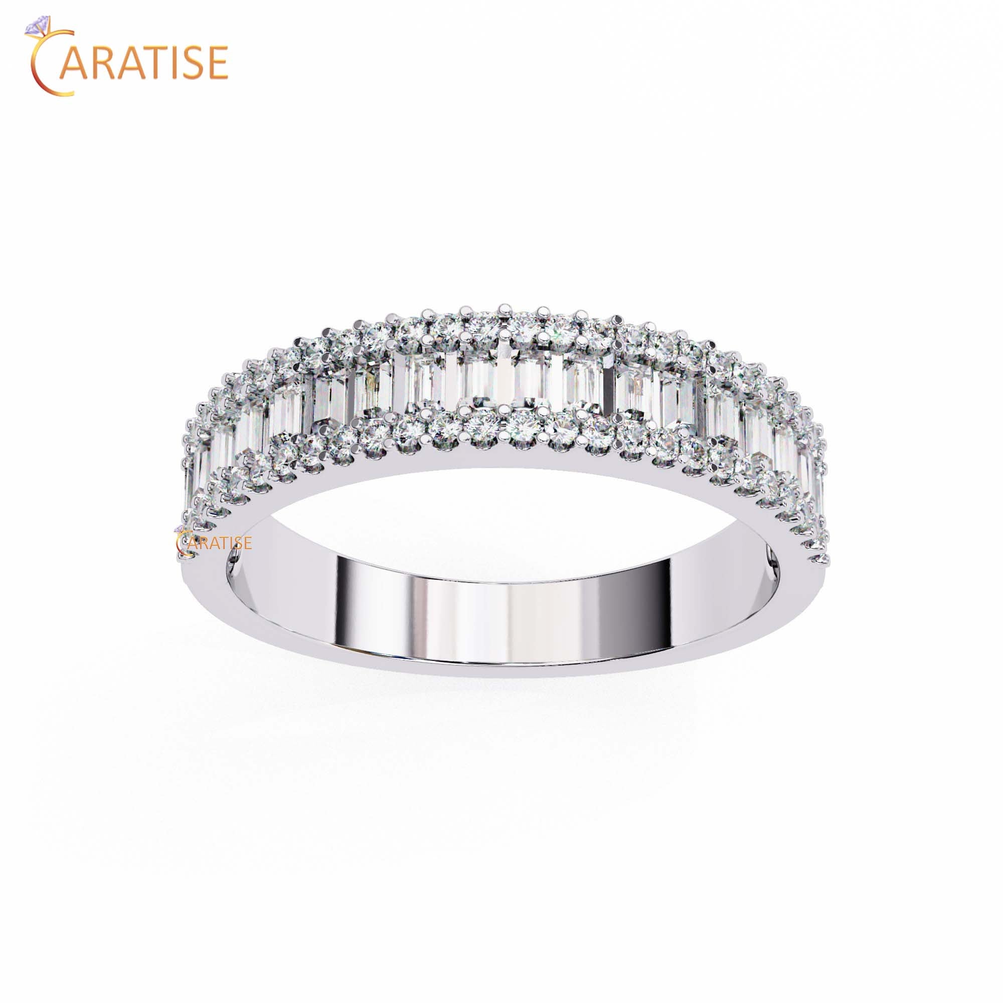 0.60 TDW Round & Baguette Cut Diamond Women's Minimalist Band