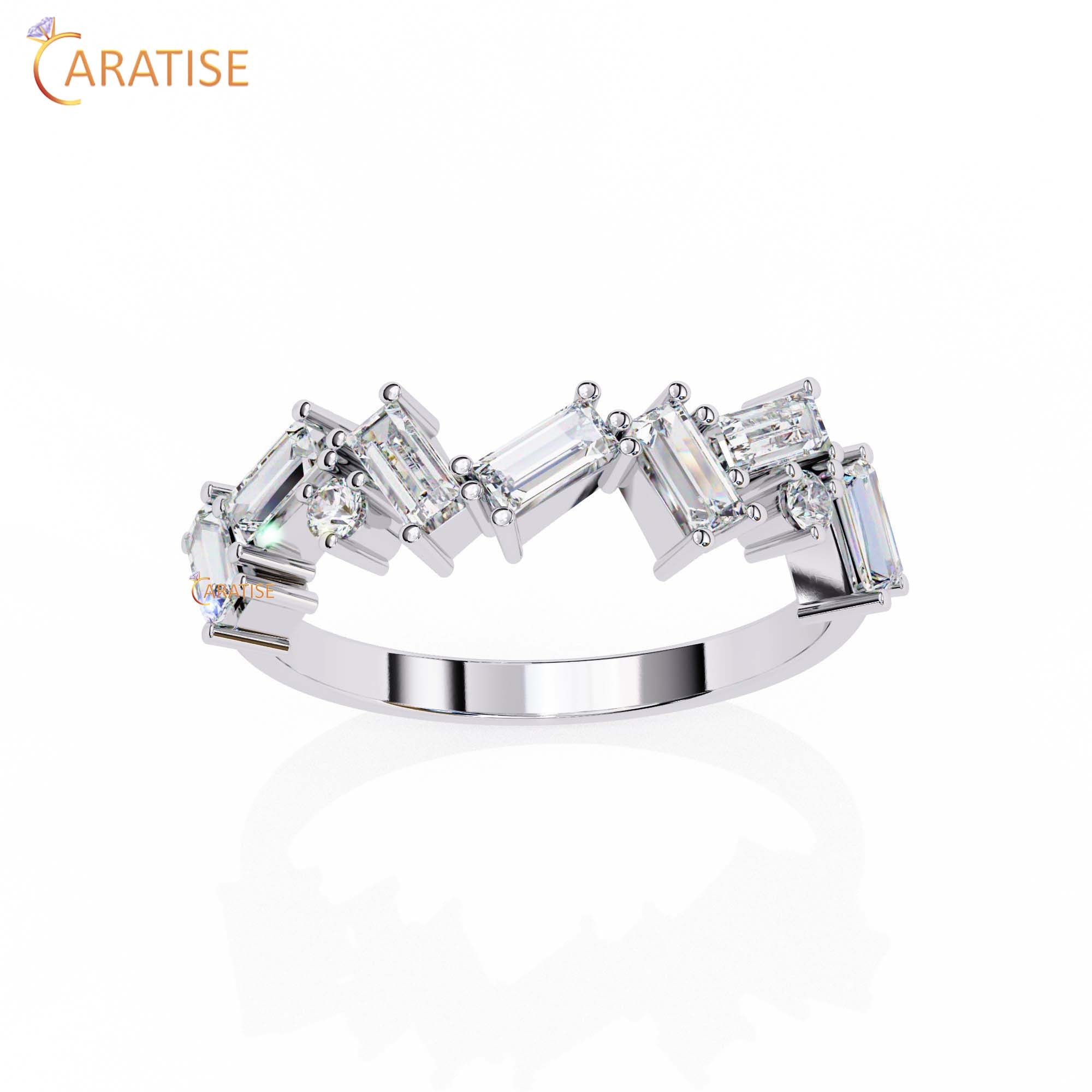 0.68 TDW Round & Baguette Cut Minimalist Diamond Women's Ring